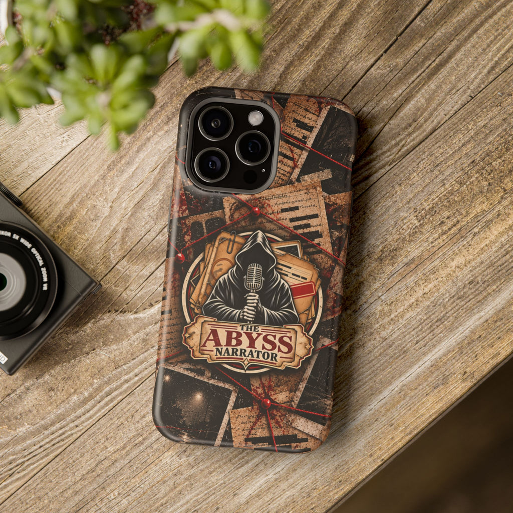 The Abyss Narrator Phone Case — True Crime Cold Case Evidence Board Design, Magnetic MagSafe Tough Case for iPhone & Samsung