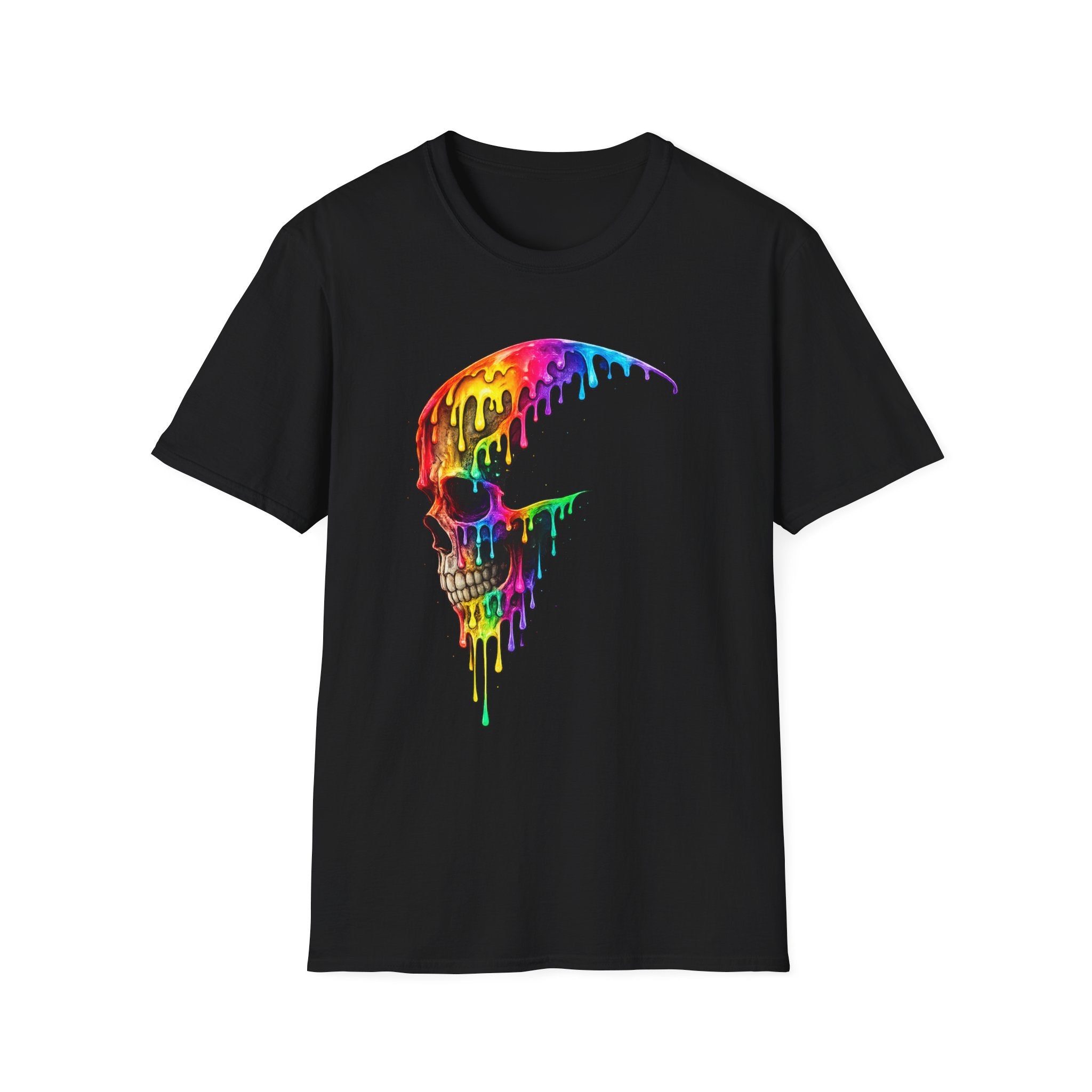 Playera Cráneo Arcoíris · Calavera Goteante de Color · Rainbow Drip Skull Festival Streetwear Tee