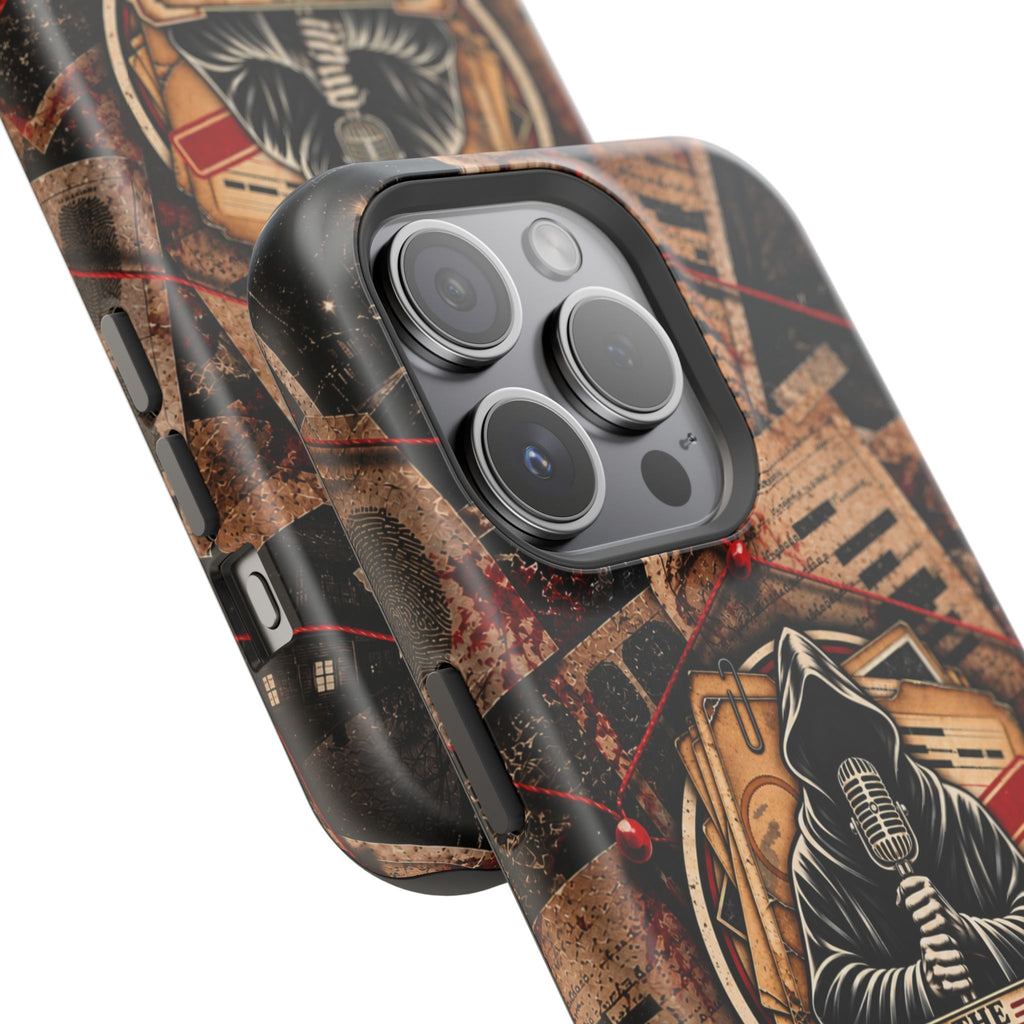 The Abyss Narrator Phone Case — True Crime Cold Case Evidence Board Design, Magnetic MagSafe Tough Case for iPhone & Samsung