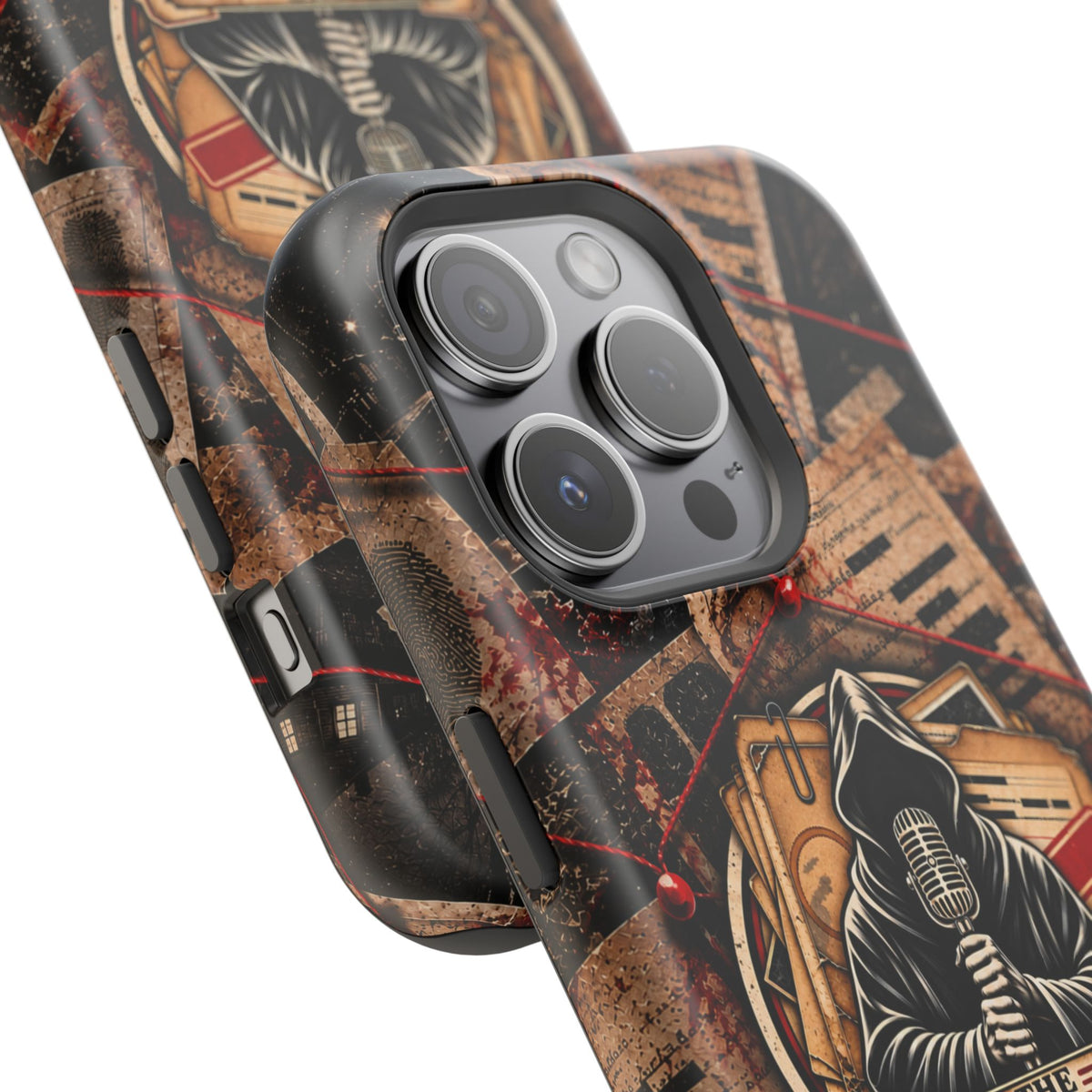 The Abyss Narrator Phone Case — True Crime Cold Case Evidence Board Design, Magnetic MagSafe Tough Case for iPhone & Samsung