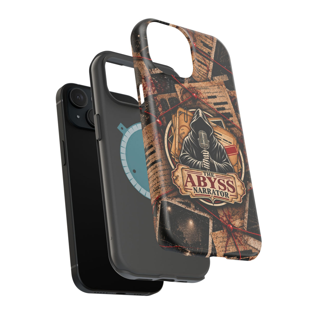 The Abyss Narrator Phone Case — True Crime Cold Case Evidence Board Design, Magnetic MagSafe Tough Case for iPhone & Samsung