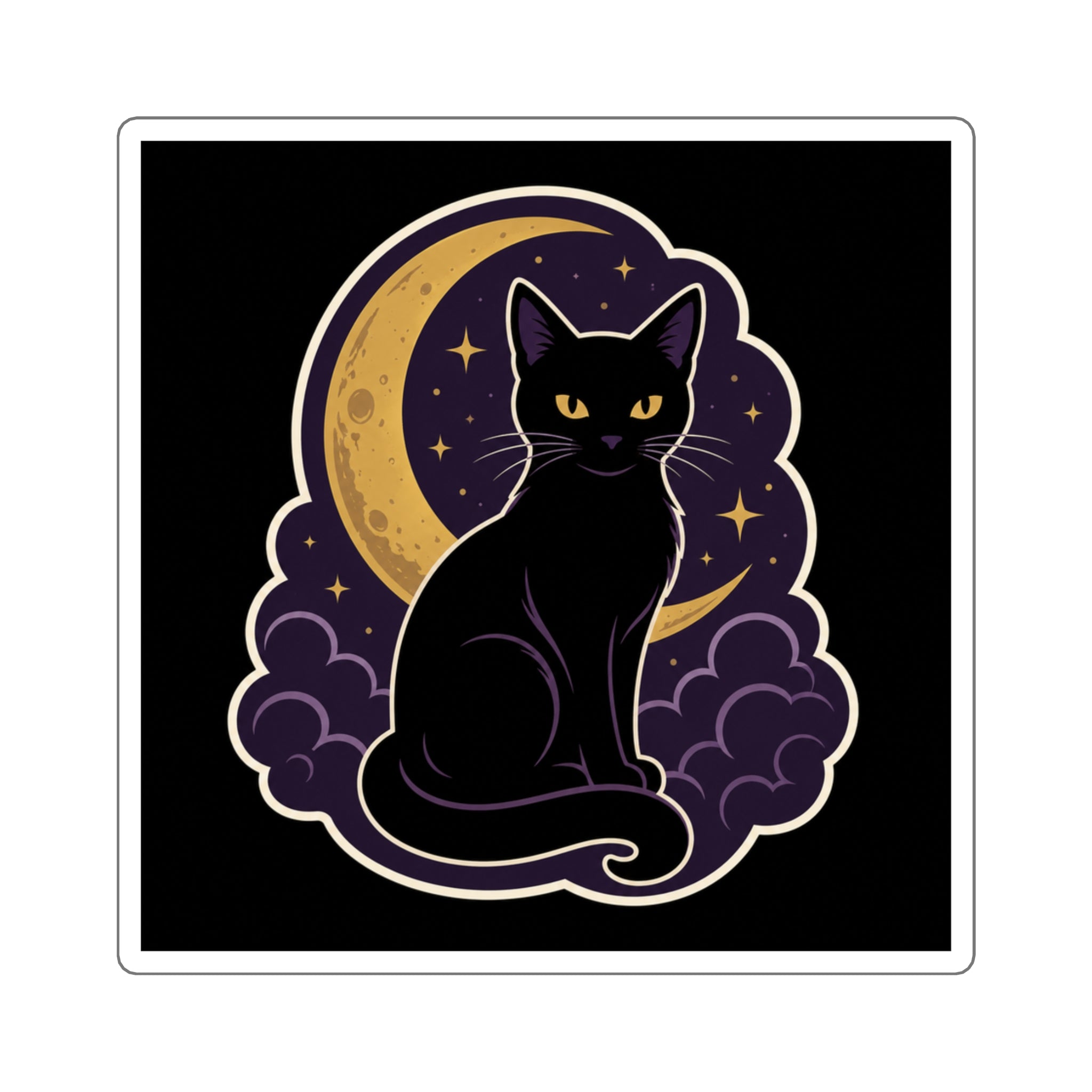 Black Cat Moon Sticker | Witchy Halloween Vinyl Decal, Gothic Celestial Sticker