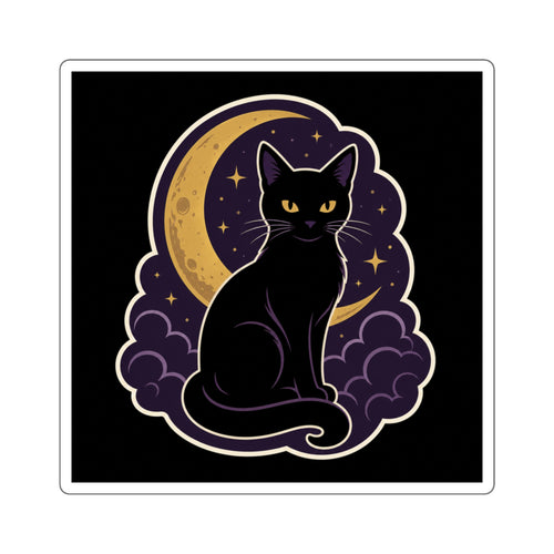 Black Cat Moon Sticker | Witchy Halloween Vinyl Decal, Gothic Celestial Sticker