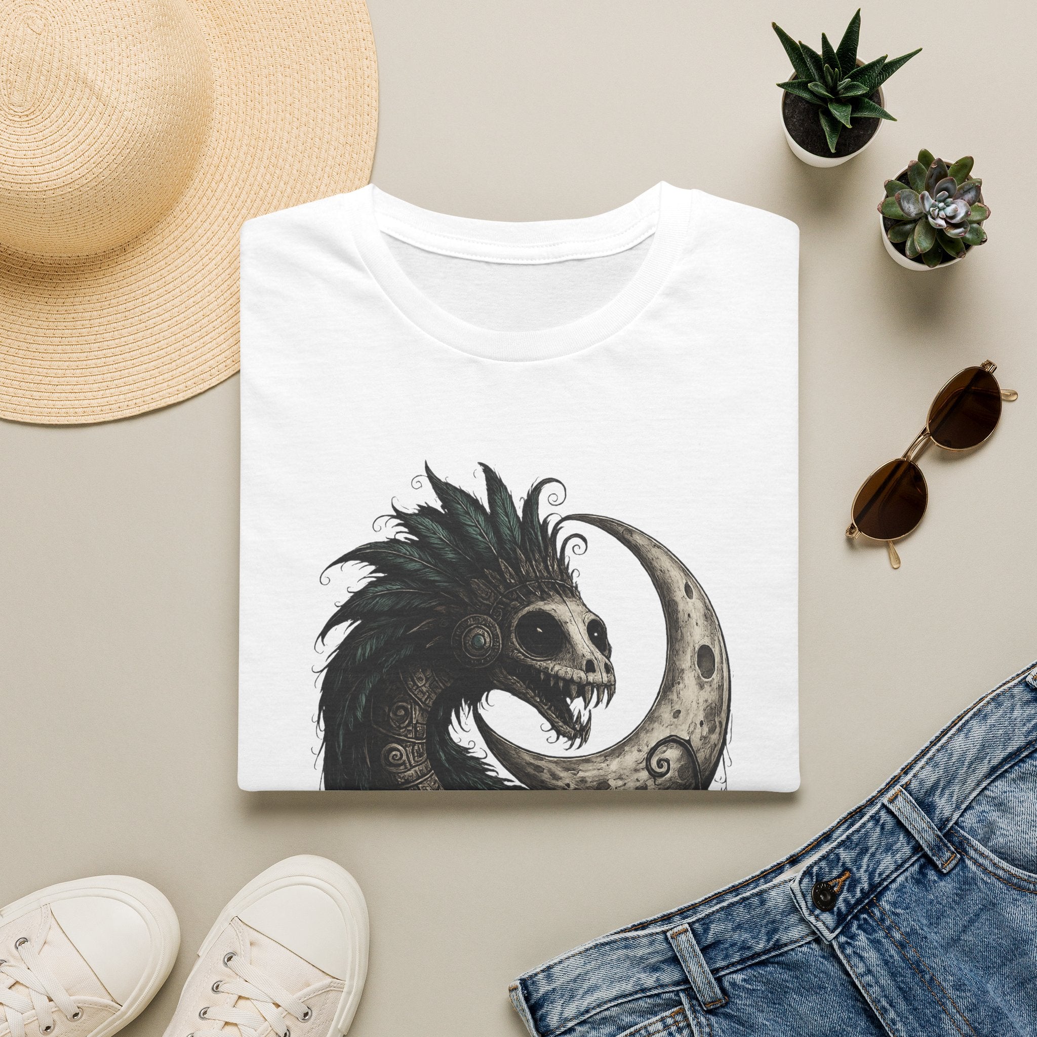 Playera Quetzalcóatl Crescent Moon - serpiente emplumada azteca, gothic tee - foto 2