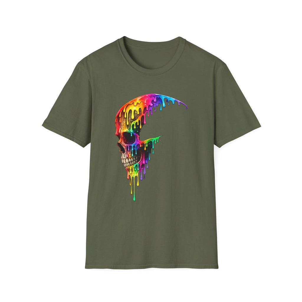 Playera Cráneo Arcoíris · Calavera Goteante de Color · Rainbow Drip Skull Festival Streetwear Tee