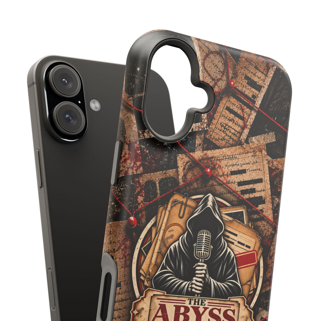The Abyss Narrator Phone Case — True Crime Cold Case Evidence Board Design, Magnetic MagSafe Tough Case for iPhone & Samsung