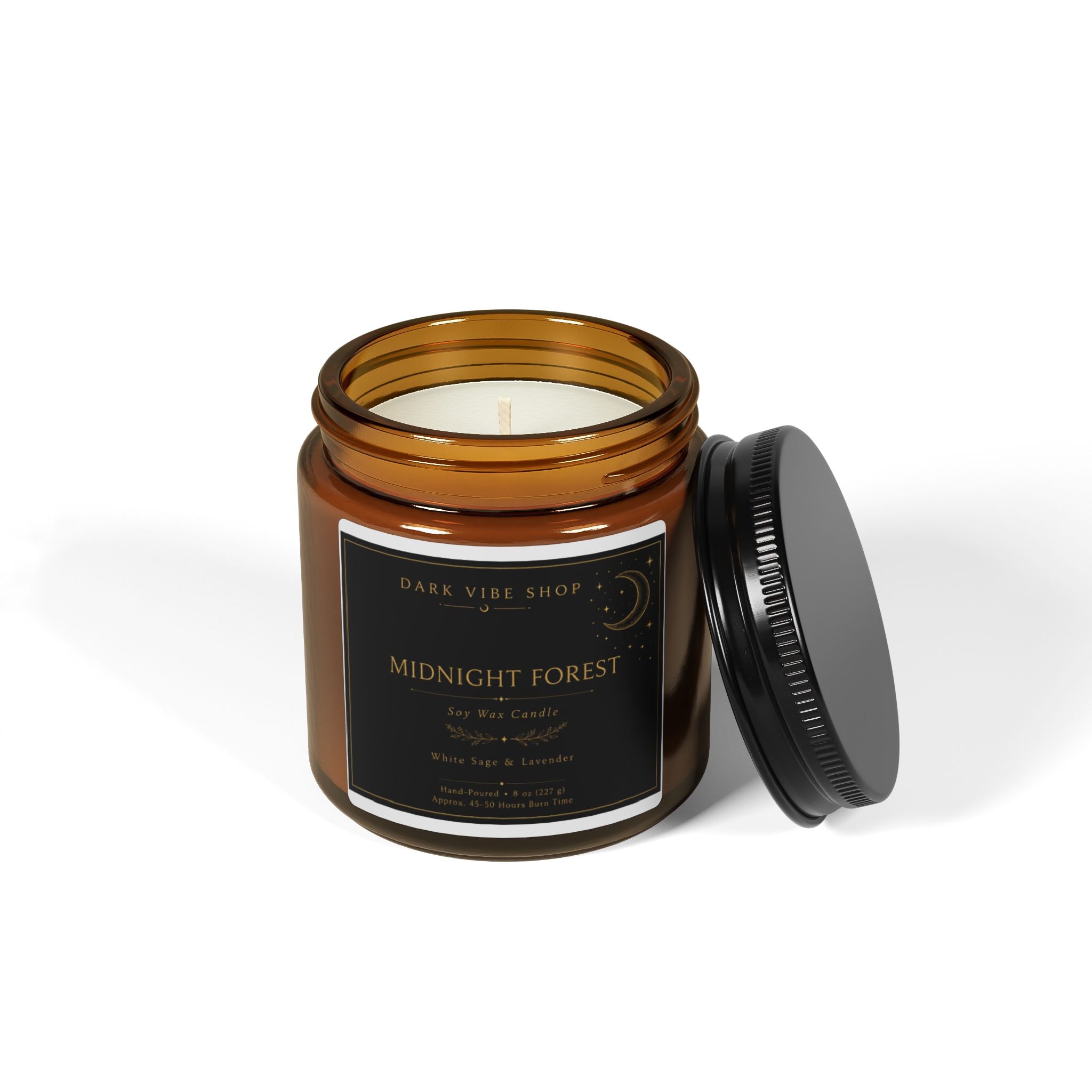 Midnight Forest Soy Candle | Dark Woodsy Scented Candle, Amber Jar Gothic Home Decor