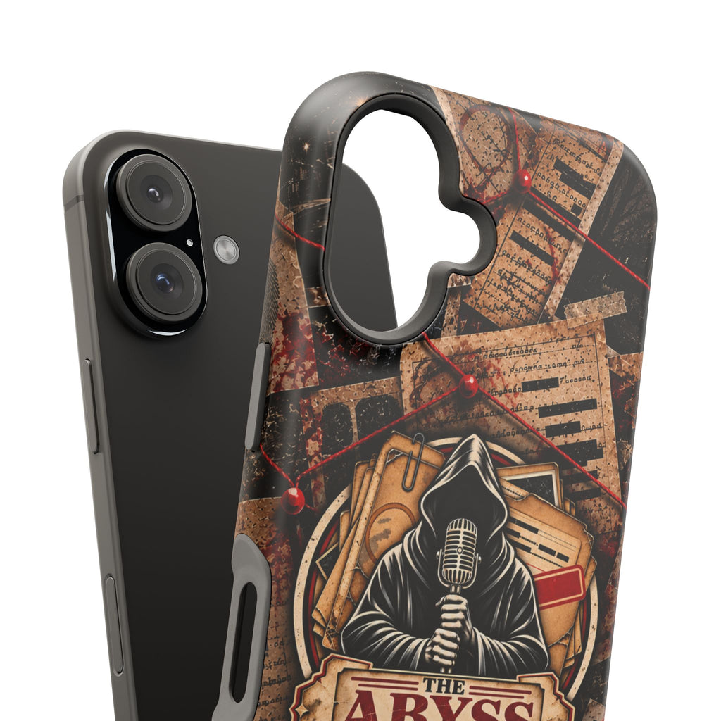 The Abyss Narrator Phone Case — True Crime Cold Case Evidence Board Design, Magnetic MagSafe Tough Case for iPhone & Samsung