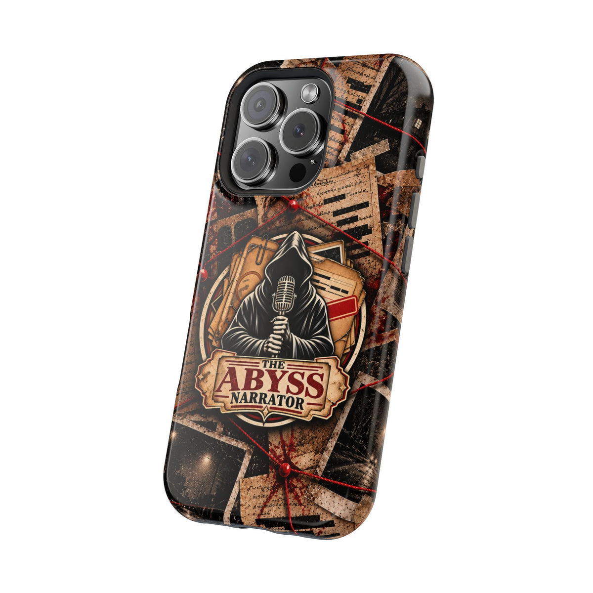 The Abyss Narrator Phone Case — True Crime Cold Case Evidence Board Design, Magnetic MagSafe Tough Case for iPhone & Samsung