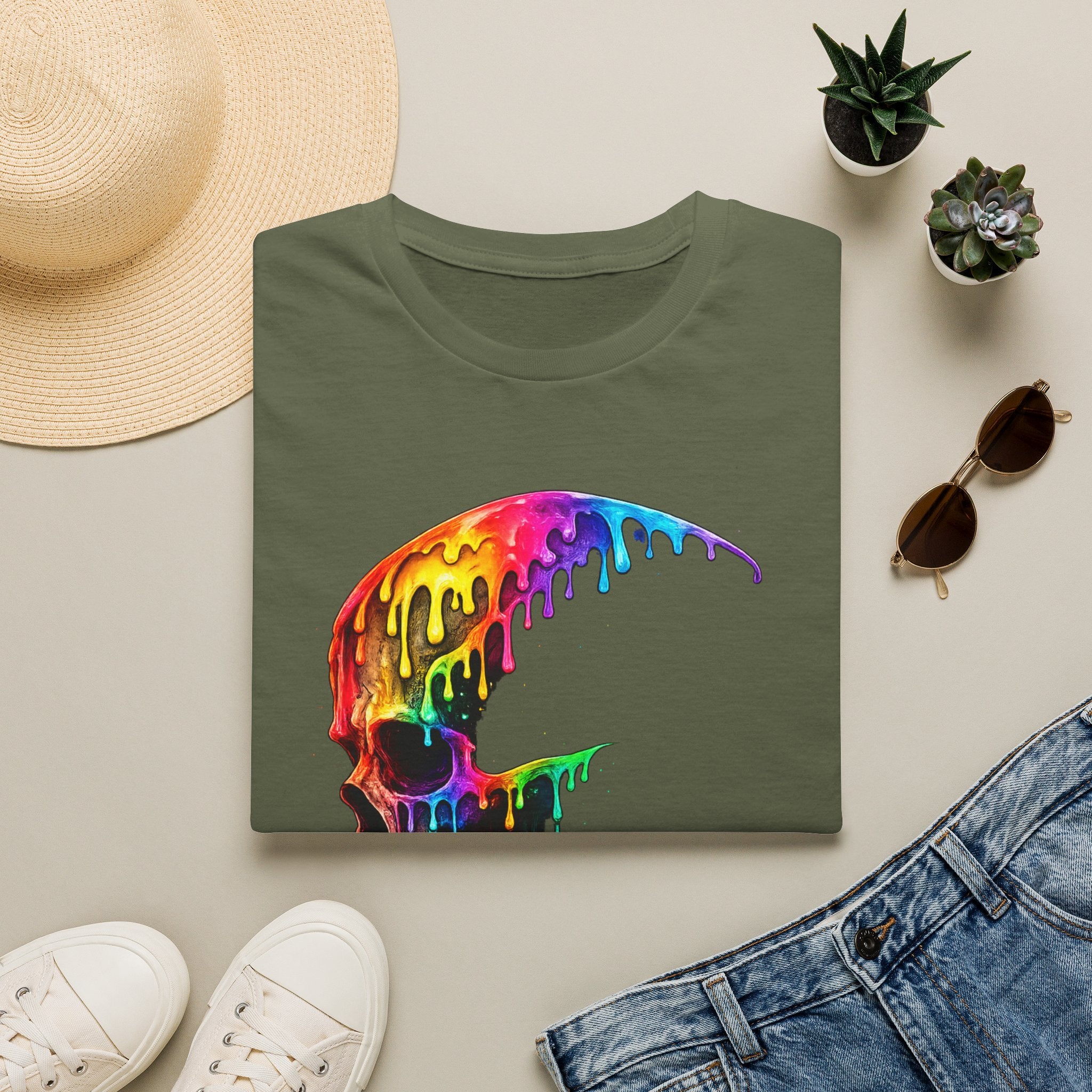 Playera Cráneo Arcoíris - calavera goteante de color, streetwear festival - foto 3