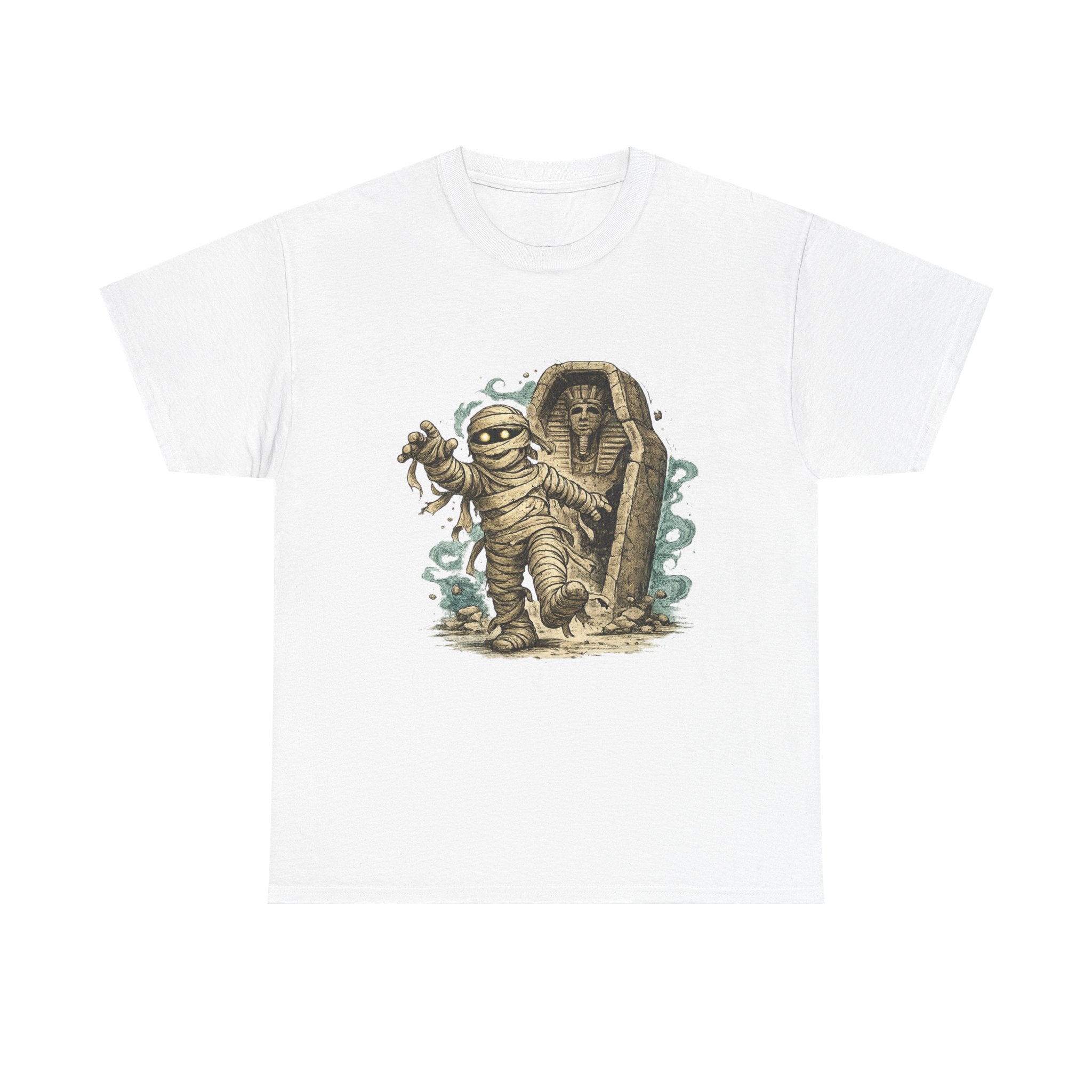Playera Momia Ancestral · Vendas y Sarcófago de Otro Tiempo · Cute Cartoon Mummy Sarcophagus Halloween Tee