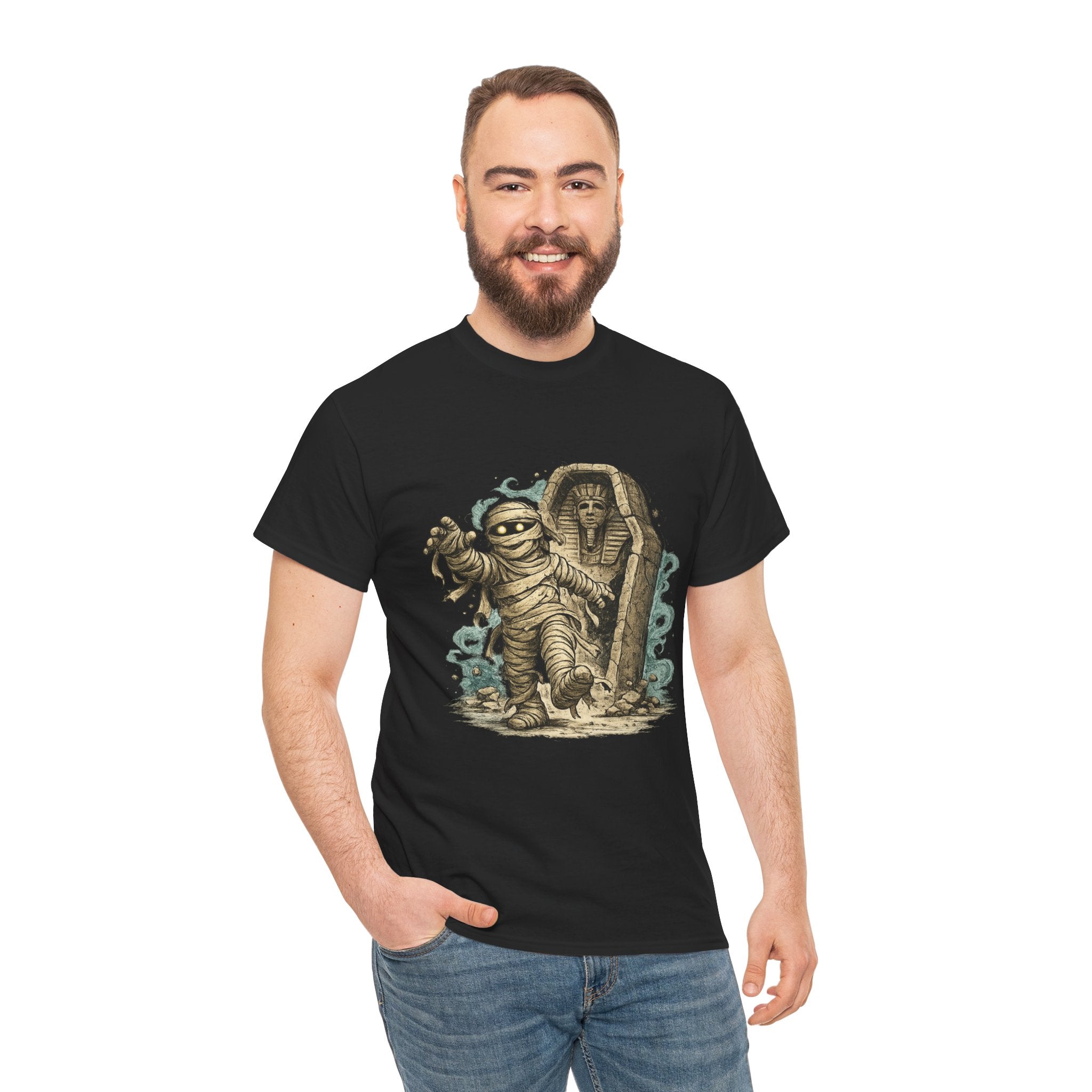 Playera Momia Ancestral · Vendas y Sarcófago de Otro Tiempo · Cute Cartoon Mummy Sarcophagus Halloween Tee