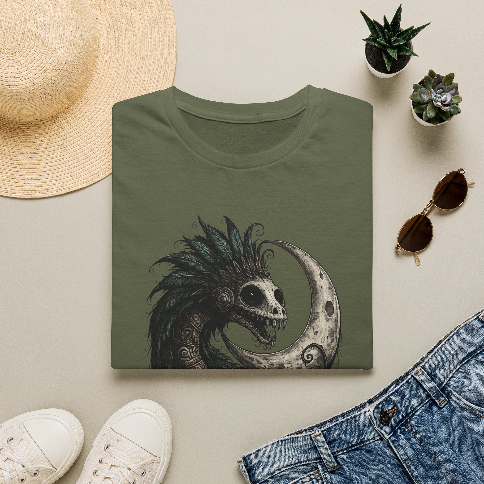 Playera Quetzalcóatl Crescent Moon - serpiente emplumada azteca, gothic tee - foto 3