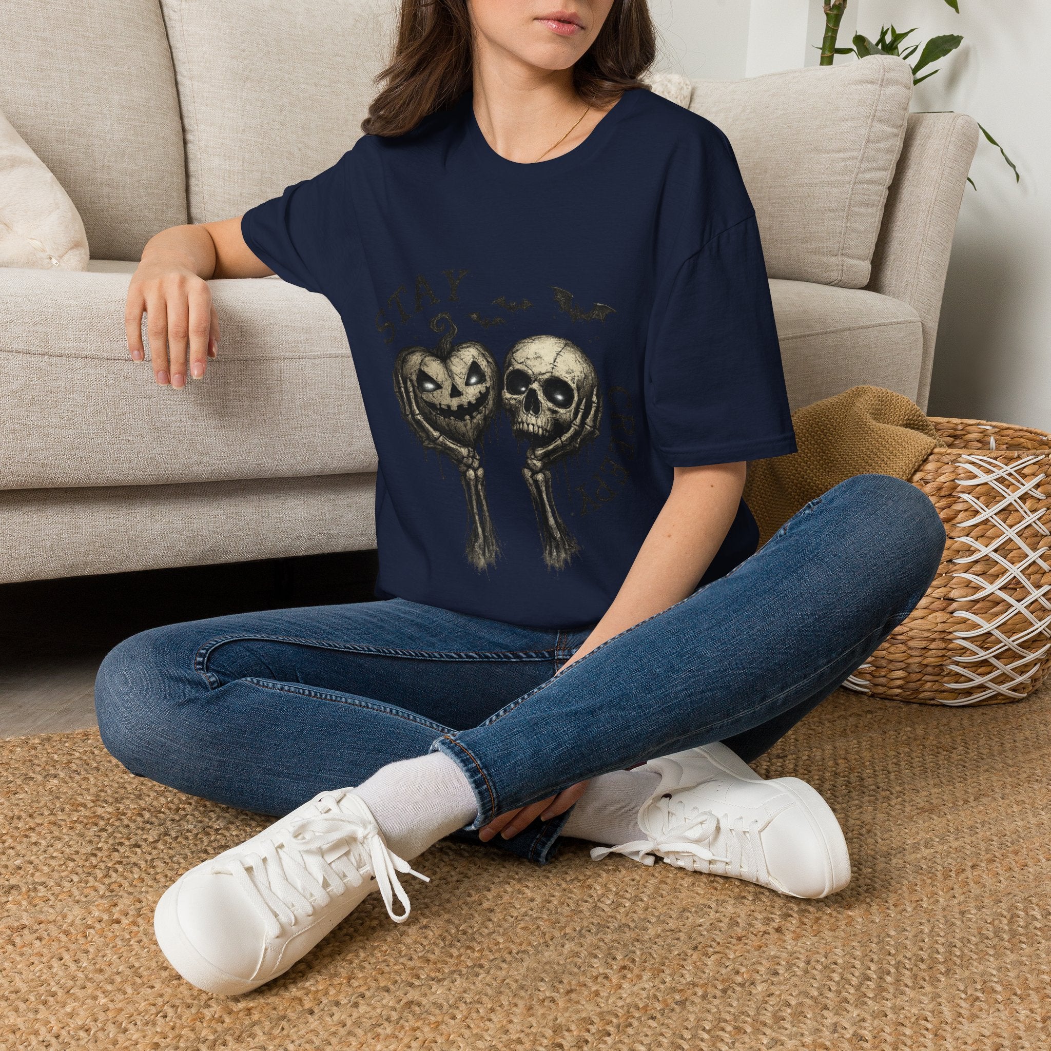 Playera Stay Creepy - cráneo vintage y calabazas, gothic halloween tee - foto 3