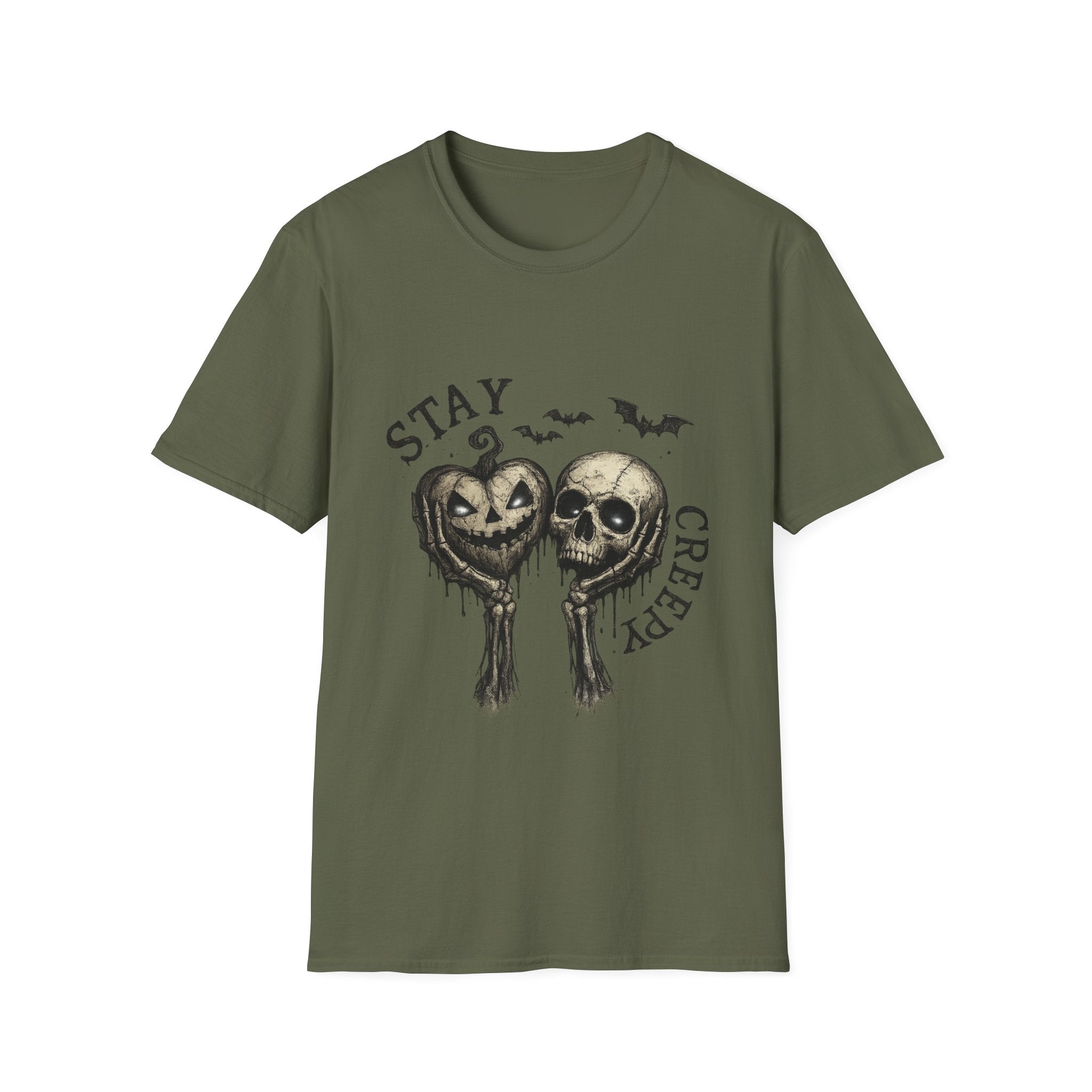 Playera Stay Creepy - cráneo vintage y calabazas, gothic halloween tee - foto 5