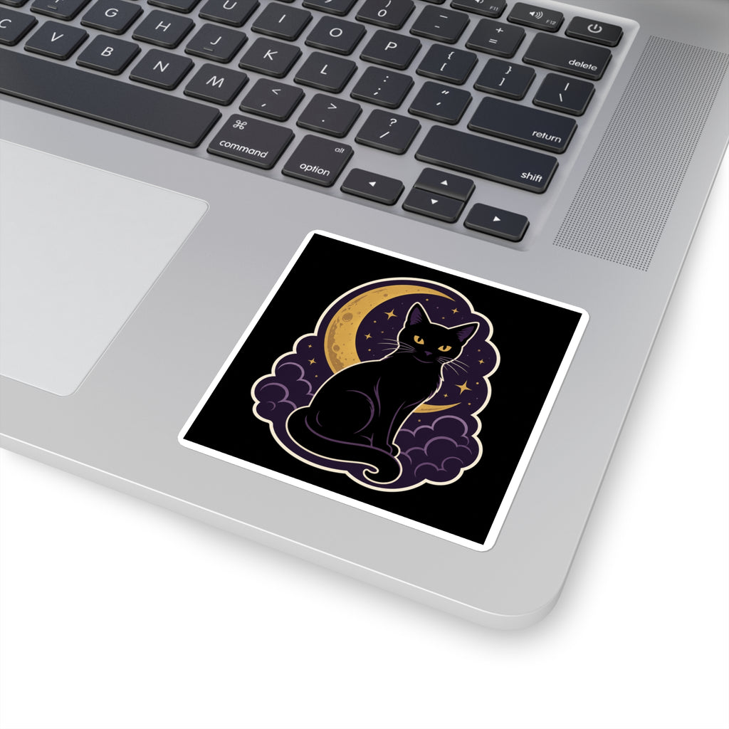 Black Cat Moon Sticker | Witchy Halloween Vinyl Decal, Gothic Celestial Sticker