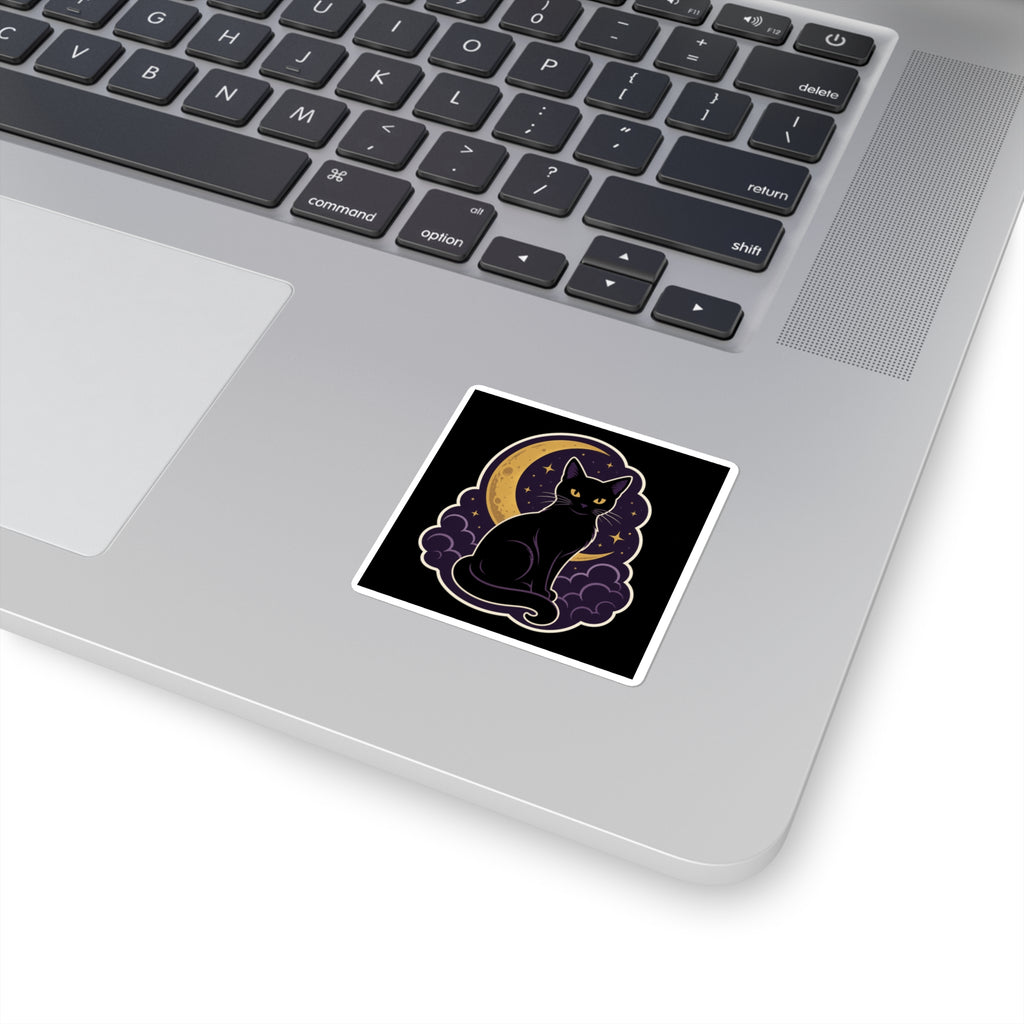 Black Cat Moon Sticker | Witchy Halloween Vinyl Decal, Gothic Celestial Sticker