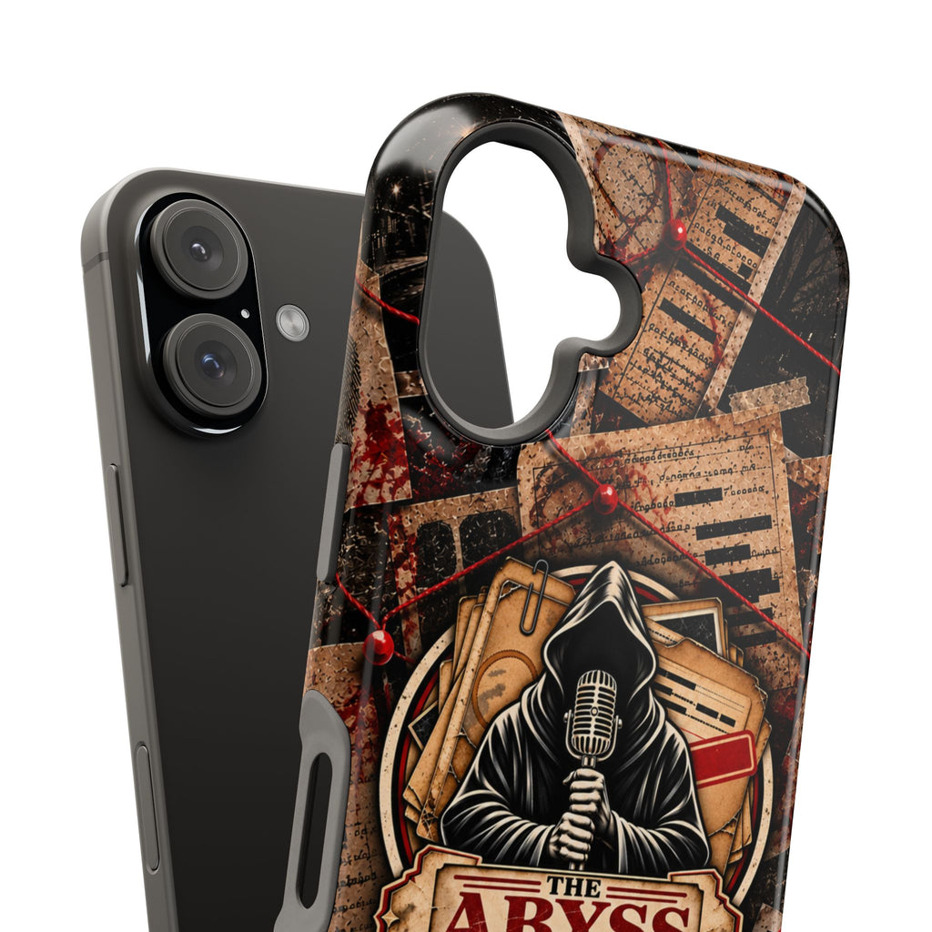 The Abyss Narrator Phone Case — True Crime Cold Case Evidence Board Design, Magnetic MagSafe Tough Case for iPhone & Samsung
