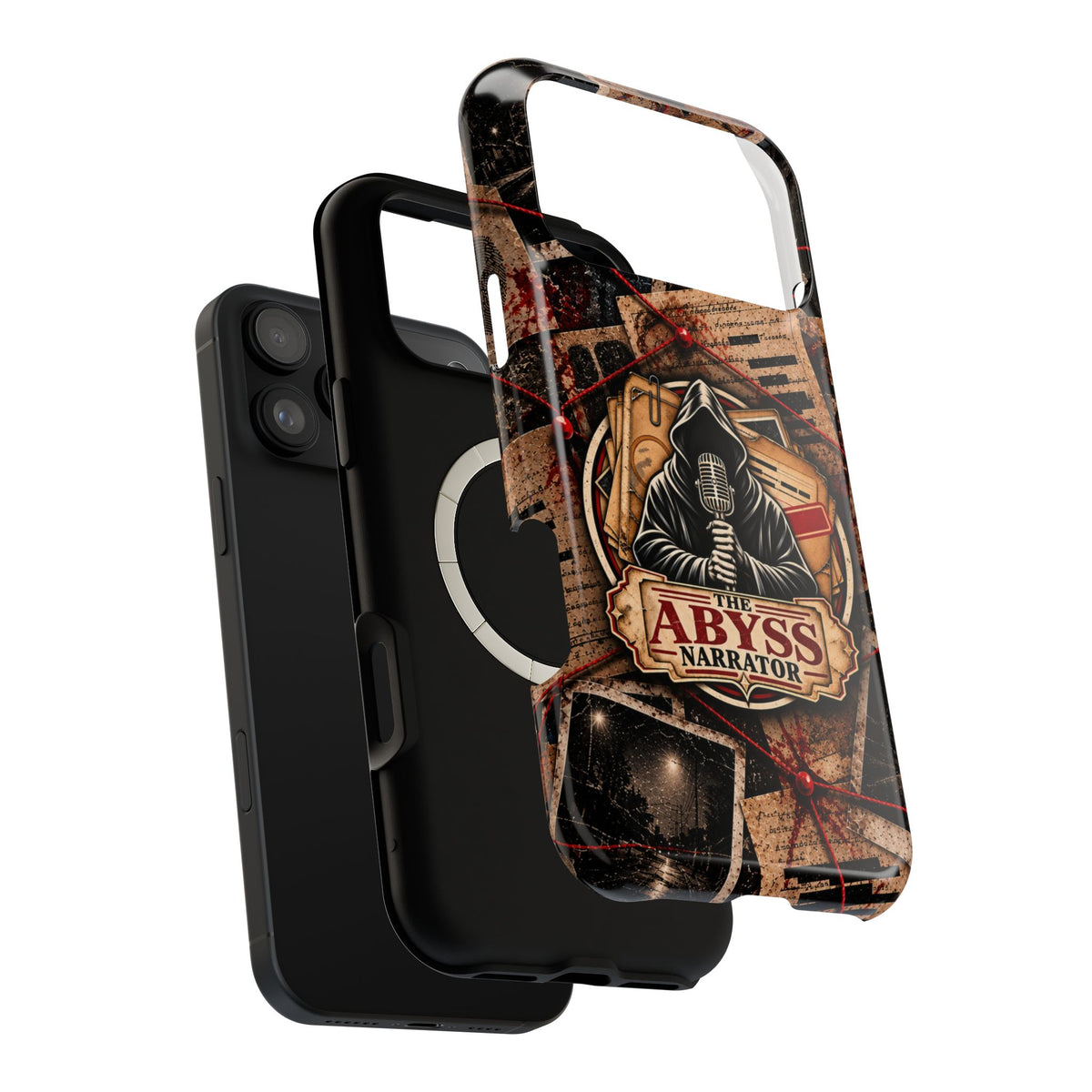 The Abyss Narrator Phone Case — True Crime Cold Case Evidence Board Design, Magnetic MagSafe Tough Case for iPhone & Samsung