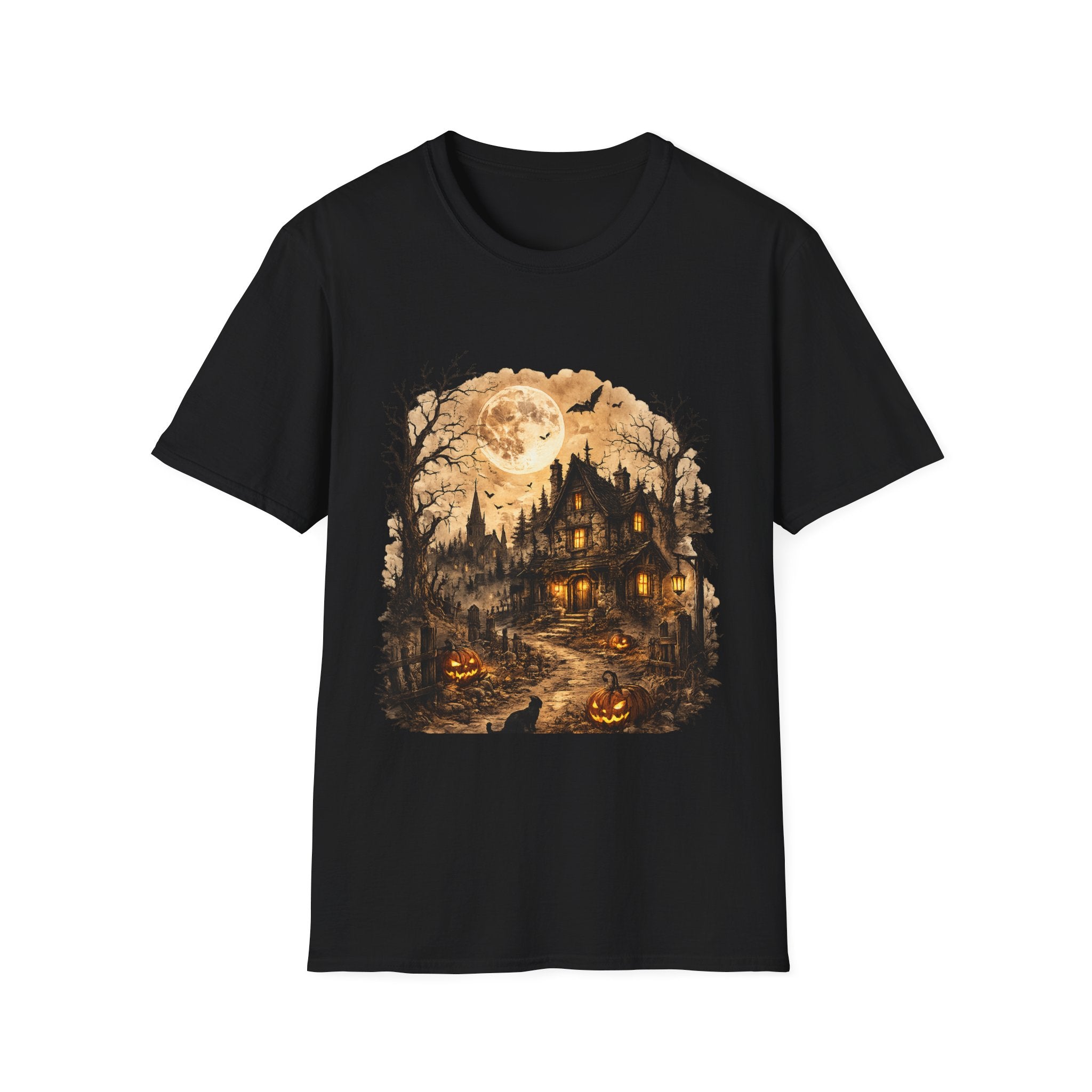 Playera Casa Embrujada - luna llena y calabazas, haunted house gothic tee - foto 1