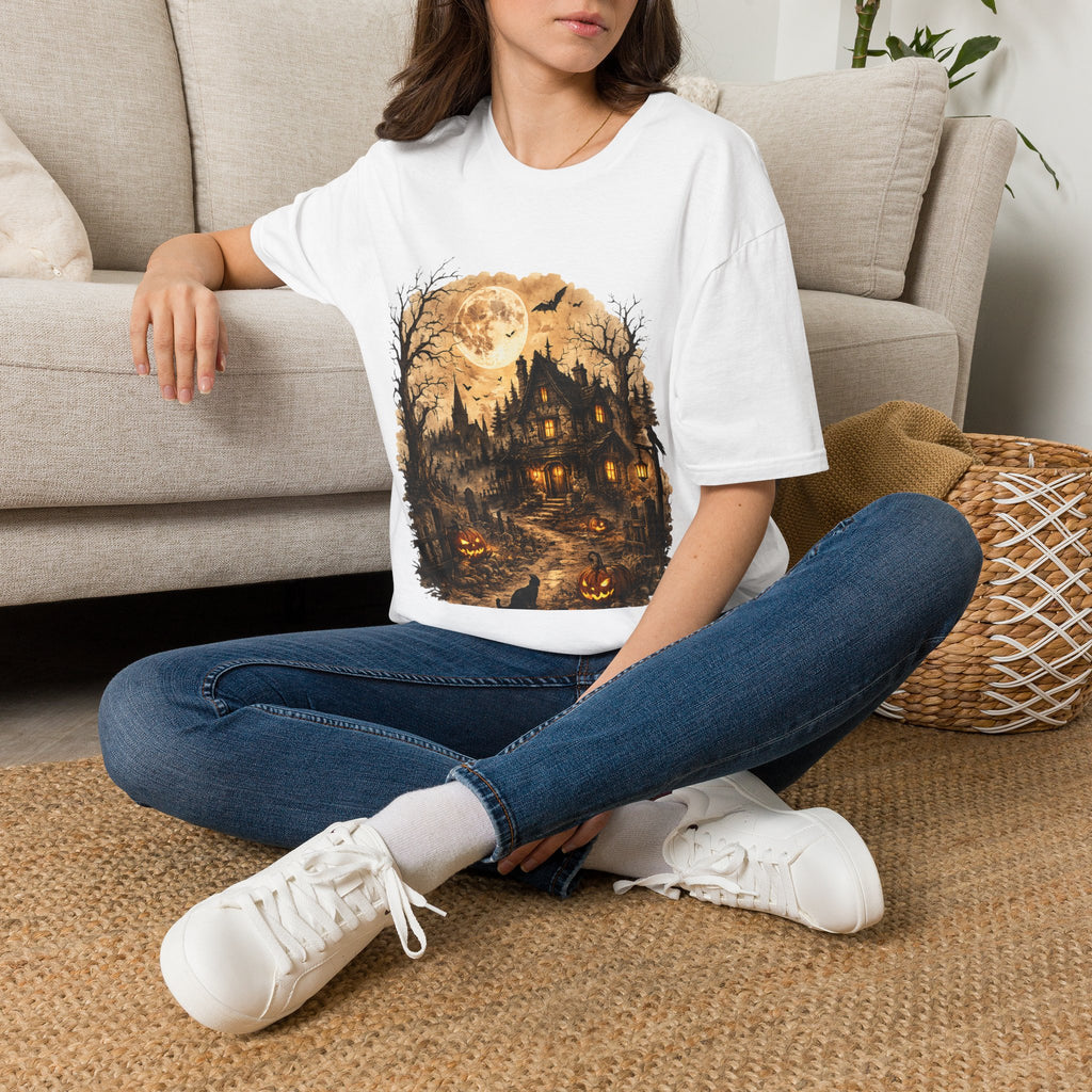 Playera Casa Embrujada · Luna Llena y Calabazas · Haunted House Gothic Halloween Tee