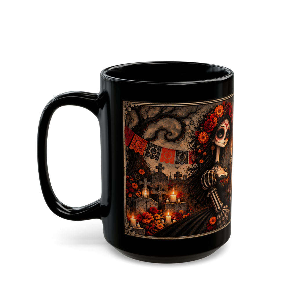Day of the Dead Catrina Mug | Gothic Halloween Black Coffee Mug | Dia de los Muertos Gift 11oz 15oz