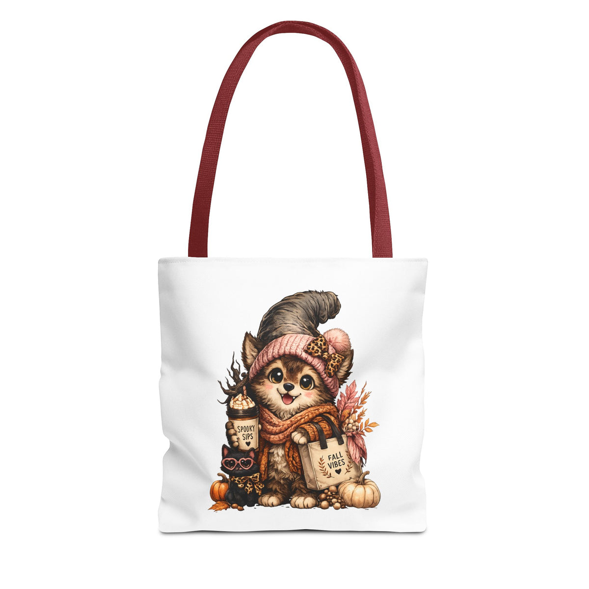 Autumn Fox Tote Bag — Cute Fox in Knit Hat with Fall Pumpkin Design