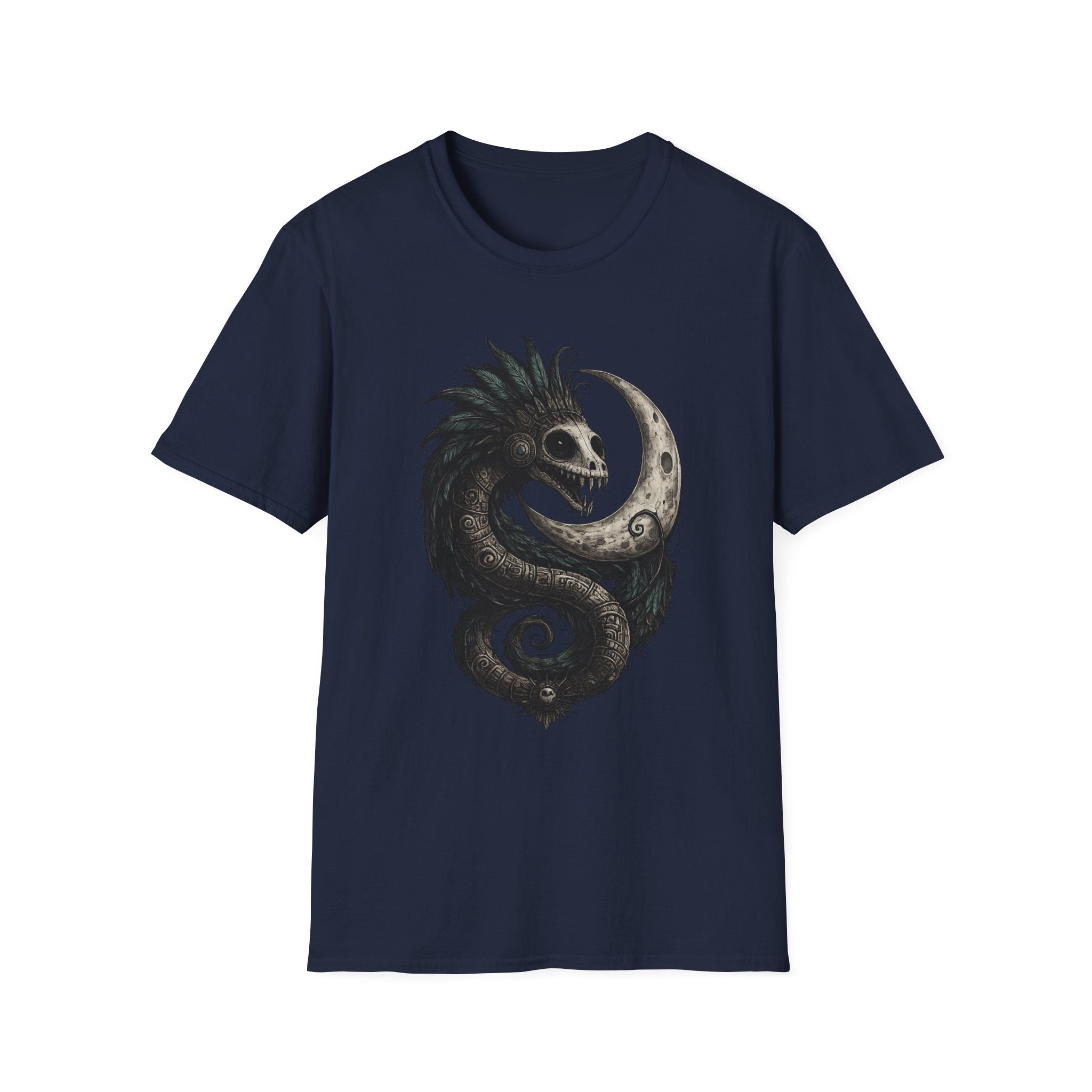 Playera Quetzalcóatl Crescent Moon · Serpiente Emplumada Azteca · Gothic Aztec Feathered Serpent Tee