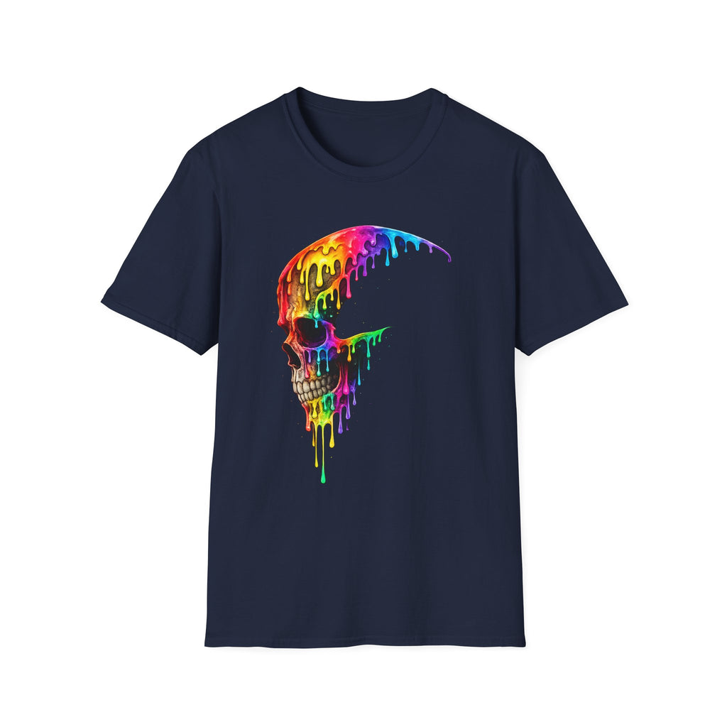 Playera Cráneo Arcoíris · Calavera Goteante de Color · Rainbow Drip Skull Festival Streetwear Tee