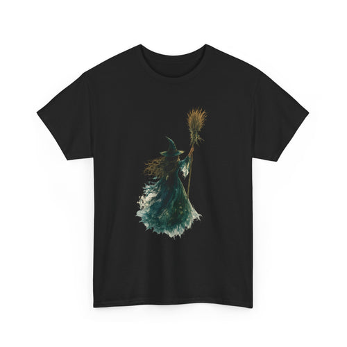Watercolor Witch T-Shirt - mystical broom silhouette, gothic halloween tee - foto 1