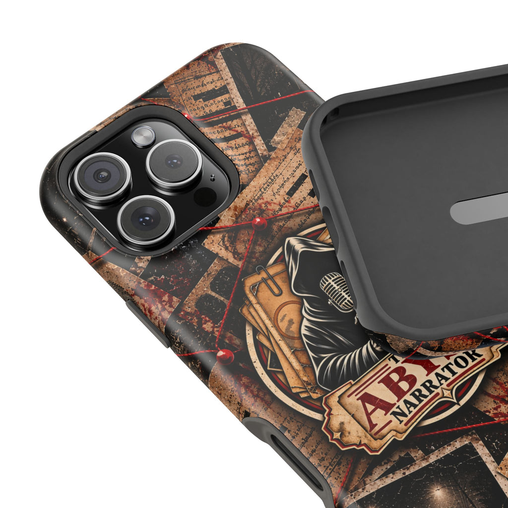 The Abyss Narrator Phone Case — True Crime Cold Case Evidence Board Design, Magnetic MagSafe Tough Case for iPhone & Samsung