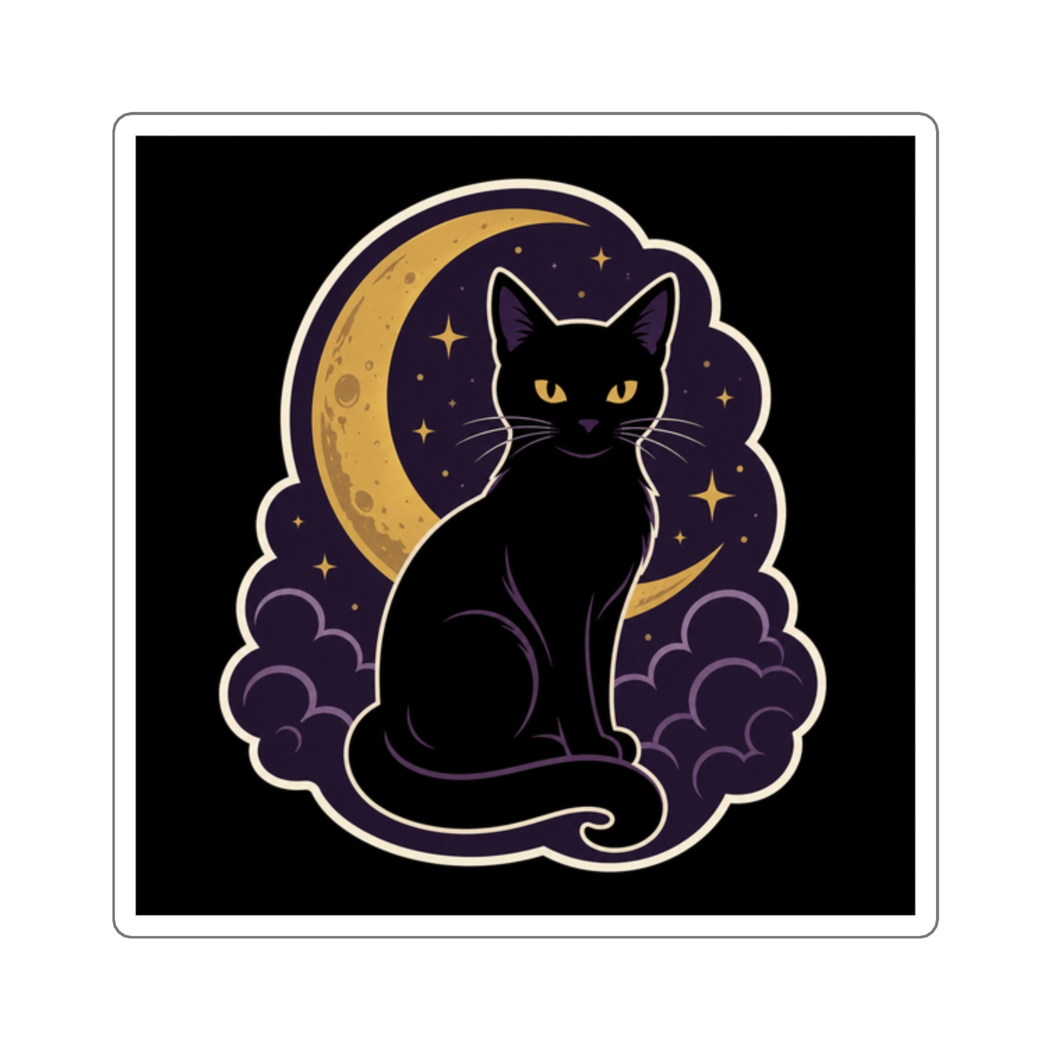 Black Cat Moon Sticker | Witchy Halloween Vinyl Decal, Gothic Celestial Sticker