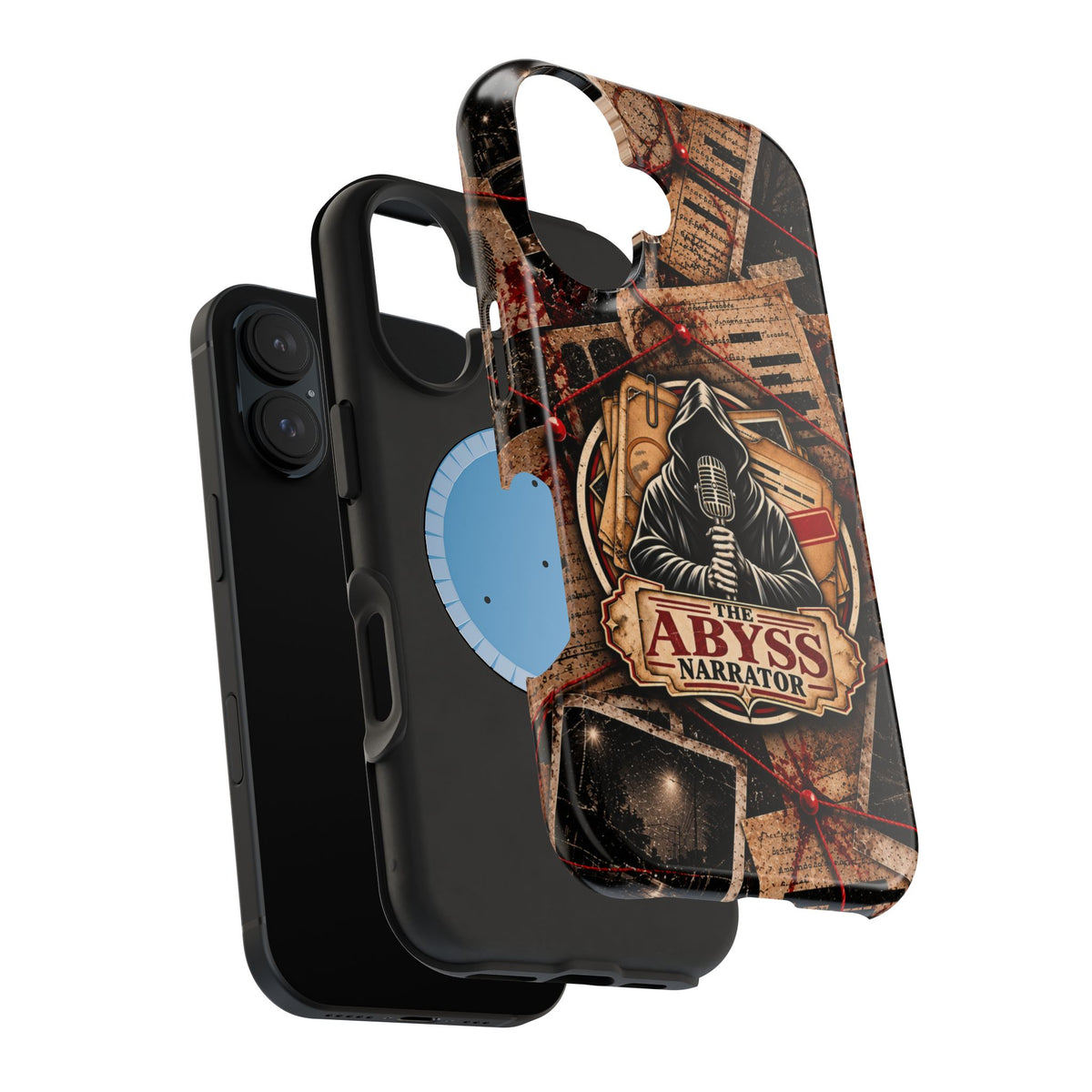 The Abyss Narrator Phone Case — True Crime Cold Case Evidence Board Design, Magnetic MagSafe Tough Case for iPhone & Samsung