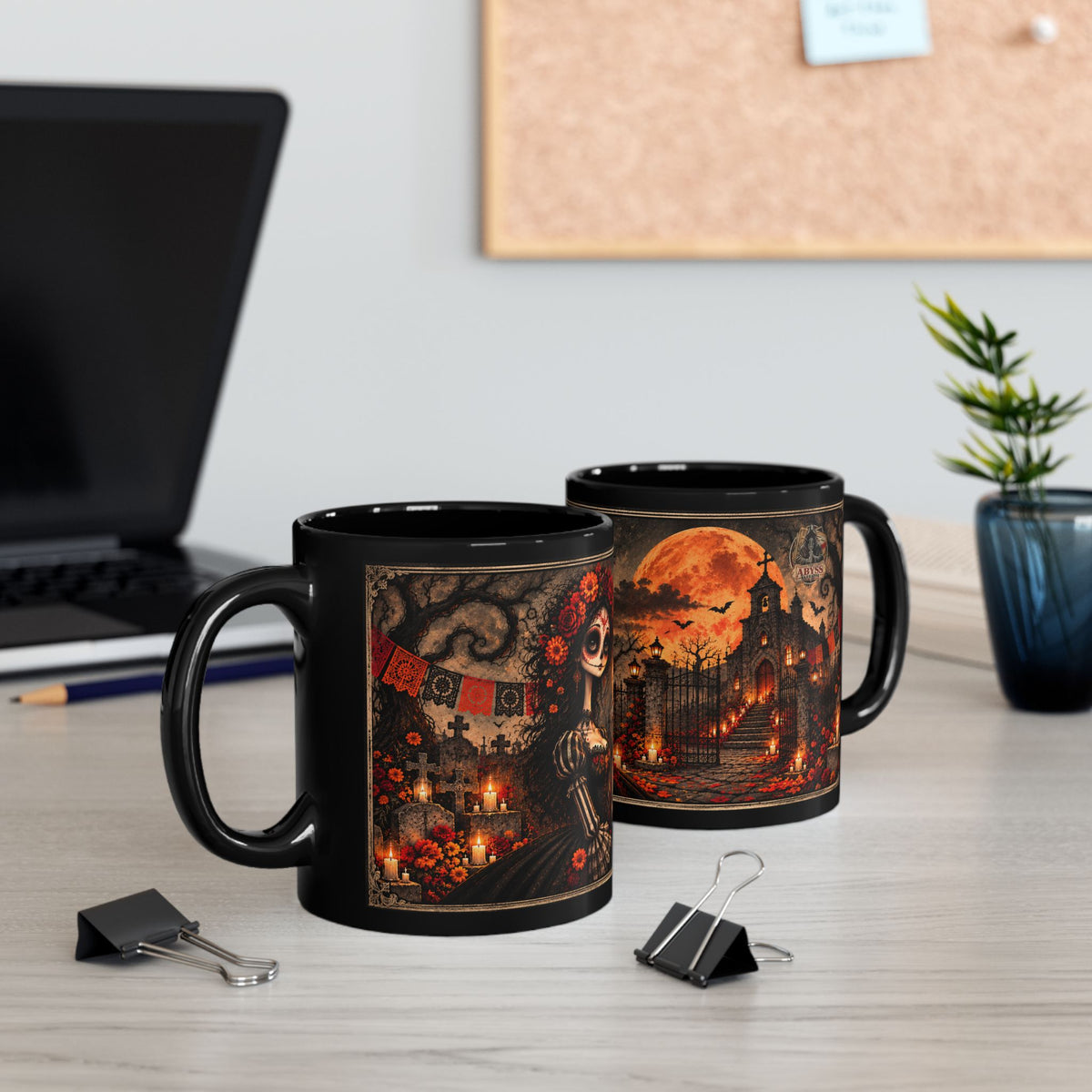 Day of the Dead Catrina Mug | Gothic Halloween Black Coffee Mug | Dia de los Muertos Gift 11oz 15oz