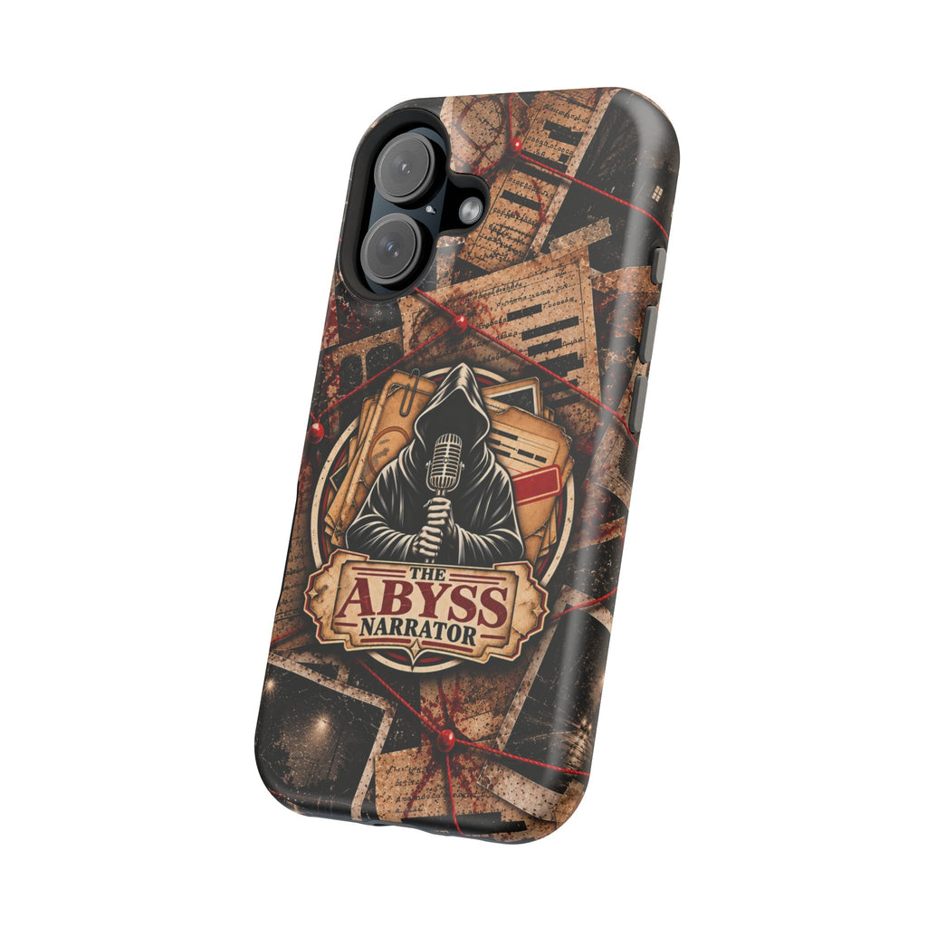 The Abyss Narrator Phone Case — True Crime Cold Case Evidence Board Design, Magnetic MagSafe Tough Case for iPhone & Samsung