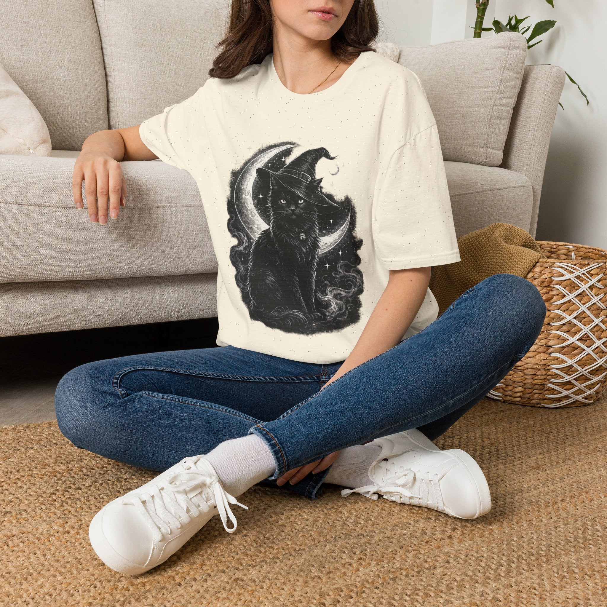 Playera Gato Bruja Luna - gato negro místico, gothic tee - foto 3