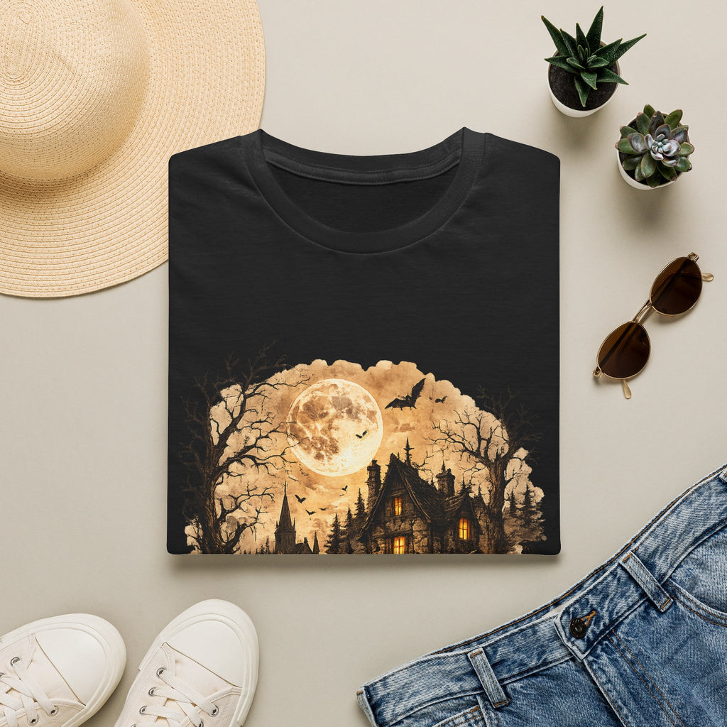 Playera Casa Embrujada - luna llena y calabazas, haunted house gothic tee - foto 5