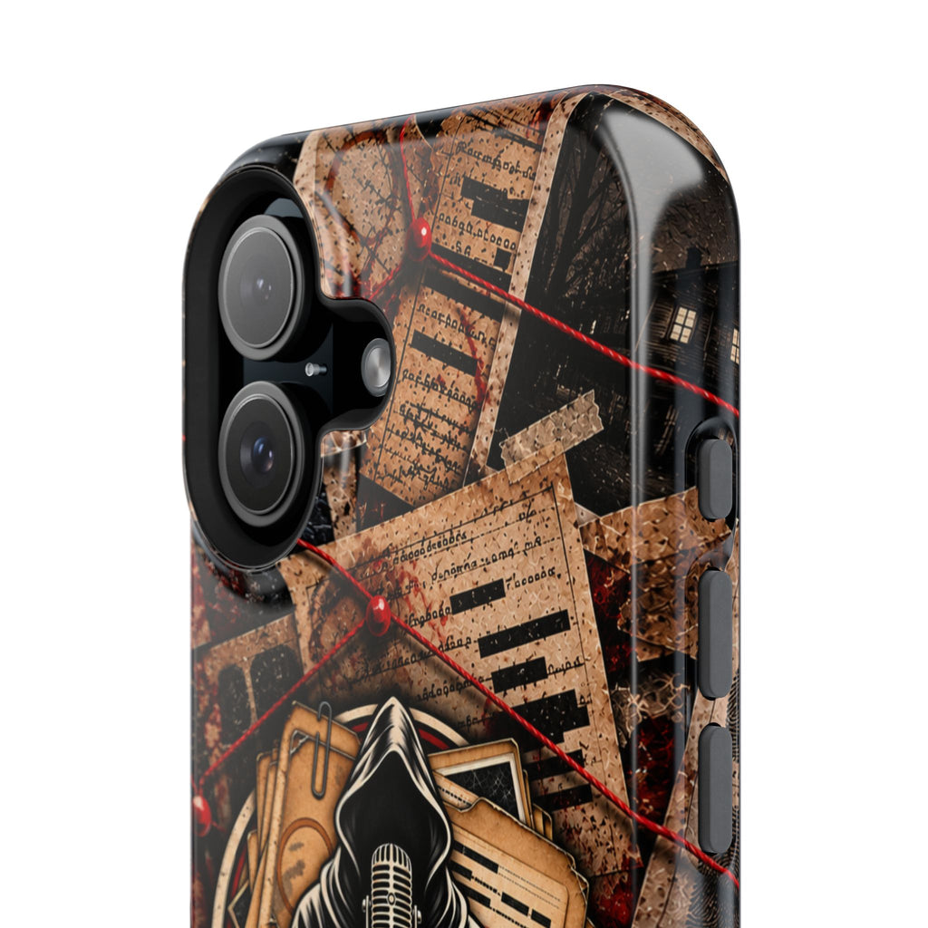The Abyss Narrator Phone Case — True Crime Cold Case Evidence Board Design, Magnetic MagSafe Tough Case for iPhone & Samsung