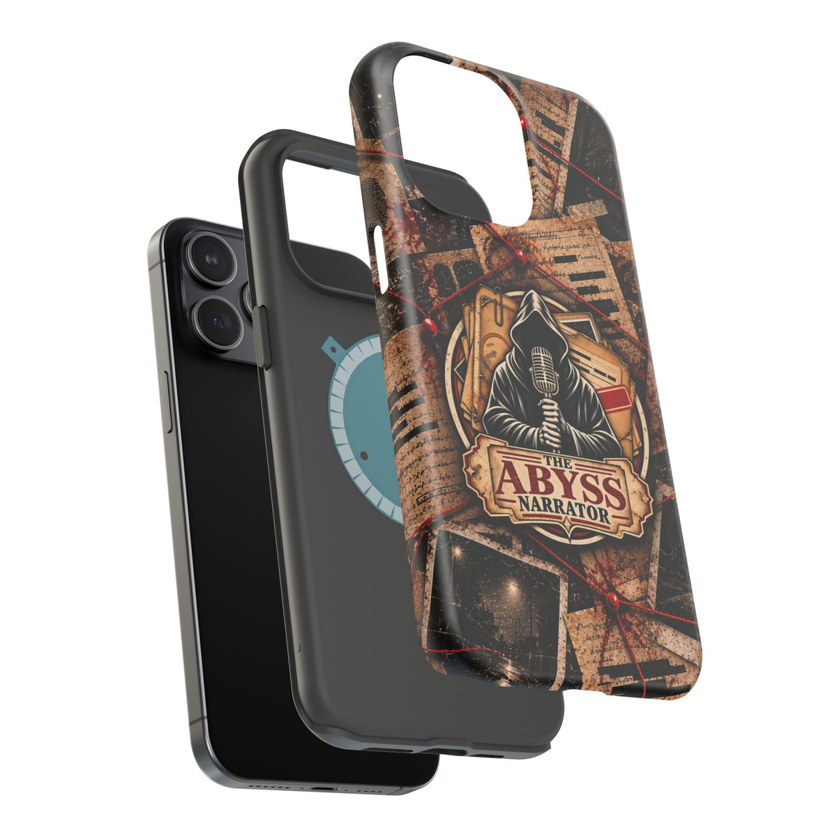 The Abyss Narrator Phone Case — True Crime Cold Case Evidence Board Design, Magnetic MagSafe Tough Case for iPhone & Samsung