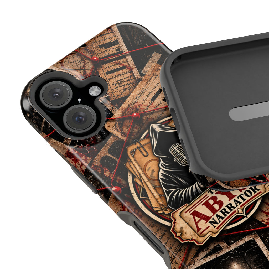 The Abyss Narrator Phone Case — True Crime Cold Case Evidence Board Design, Magnetic MagSafe Tough Case for iPhone & Samsung