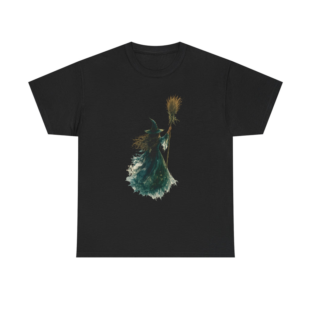 Playera Bruja Acuarela · Silueta Mística con Escoba · Regalo Gótico de Halloween
