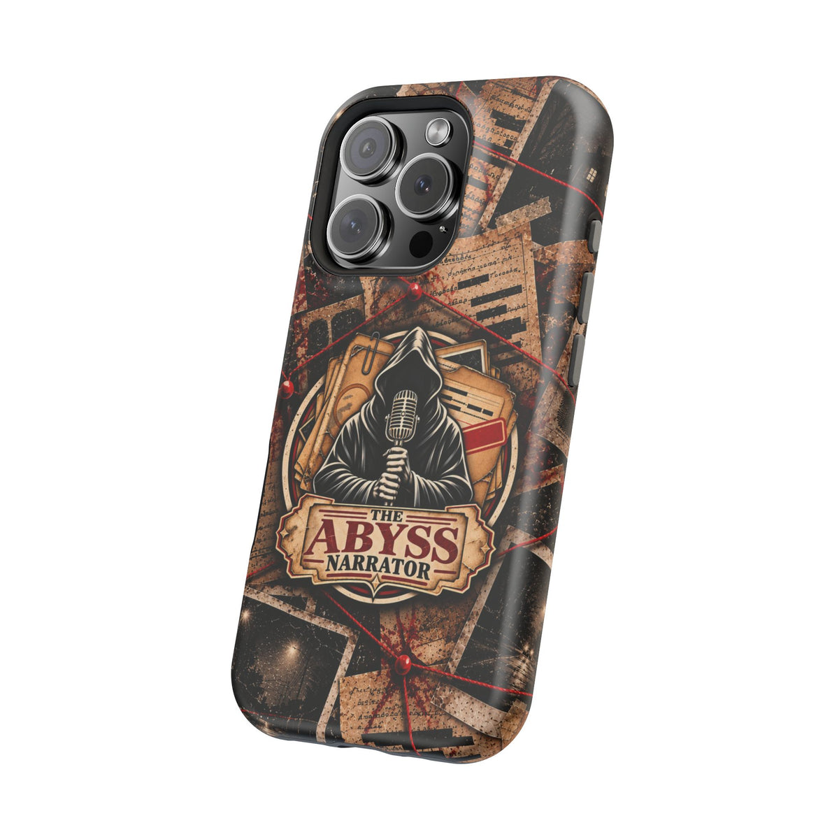 The Abyss Narrator Phone Case — True Crime Cold Case Evidence Board Design, Magnetic MagSafe Tough Case for iPhone & Samsung