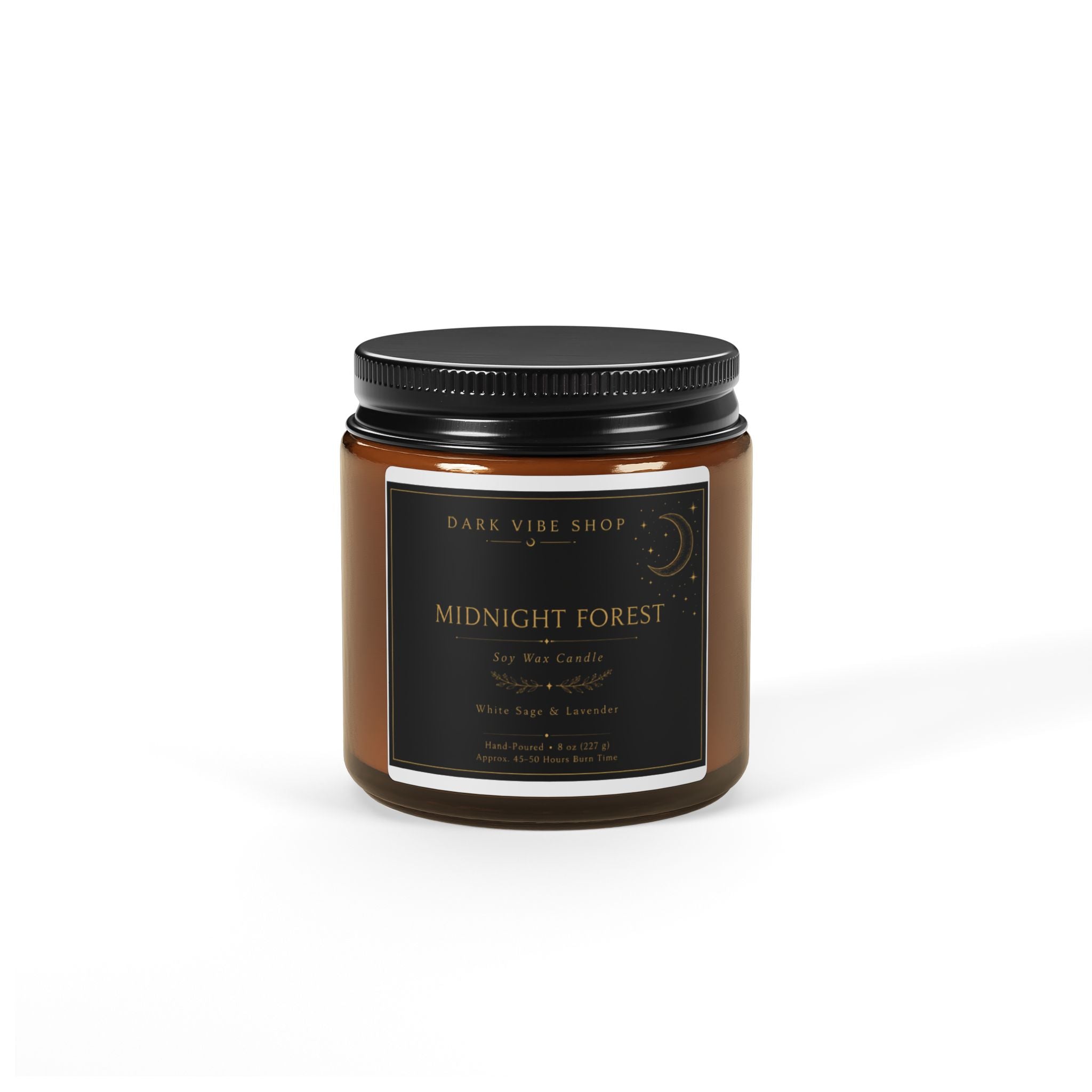 Midnight Forest Soy Candle | Dark Woodsy Scented Candle, Amber Jar Gothic Home Decor