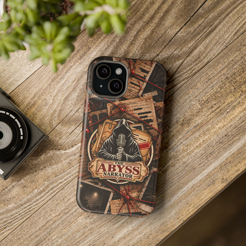 The Abyss Narrator Phone Case — True Crime Cold Case Evidence Board Design, Magnetic MagSafe Tough Case for iPhone & Samsung
