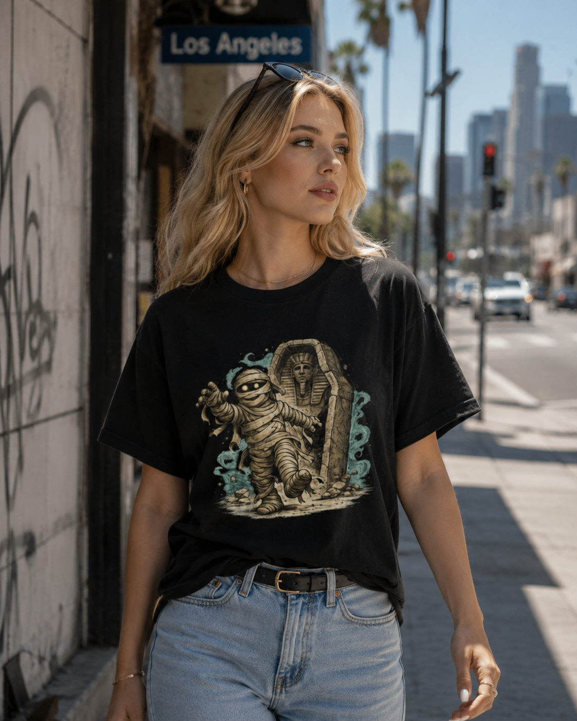 Playera Momia Ancestral · Vendas y Sarcófago de Otro Tiempo · Cute Cartoon Mummy Sarcophagus Halloween Tee