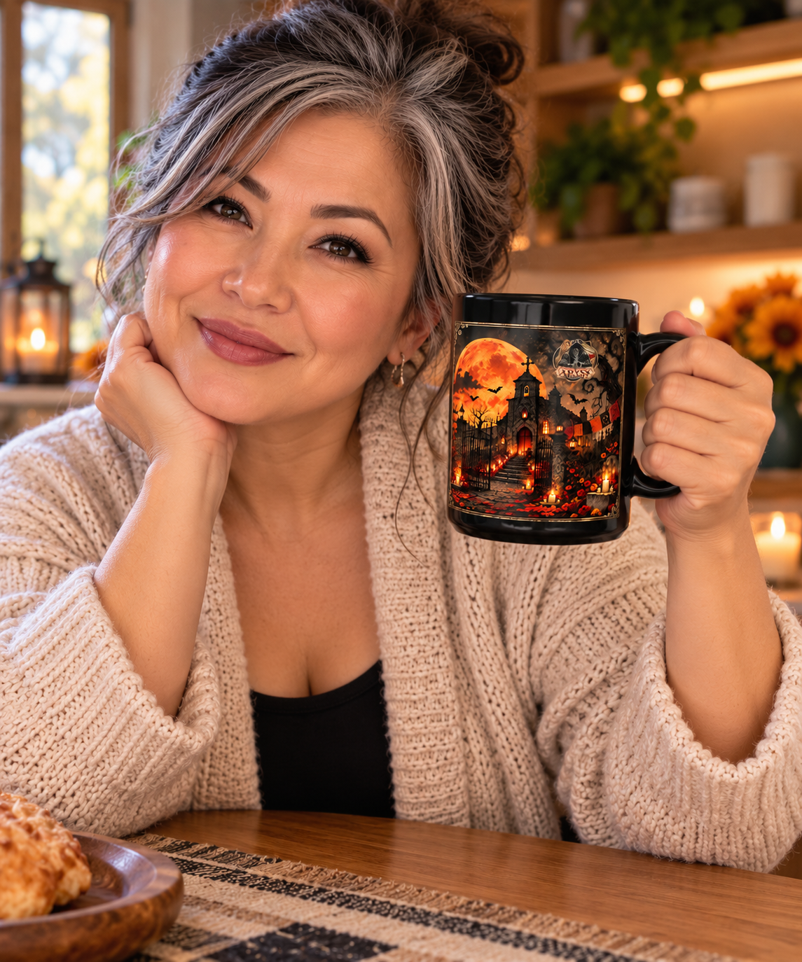 Day of the Dead Catrina Mug | Gothic Halloween Black Coffee Mug | Dia de los Muertos Gift 11oz 15oz