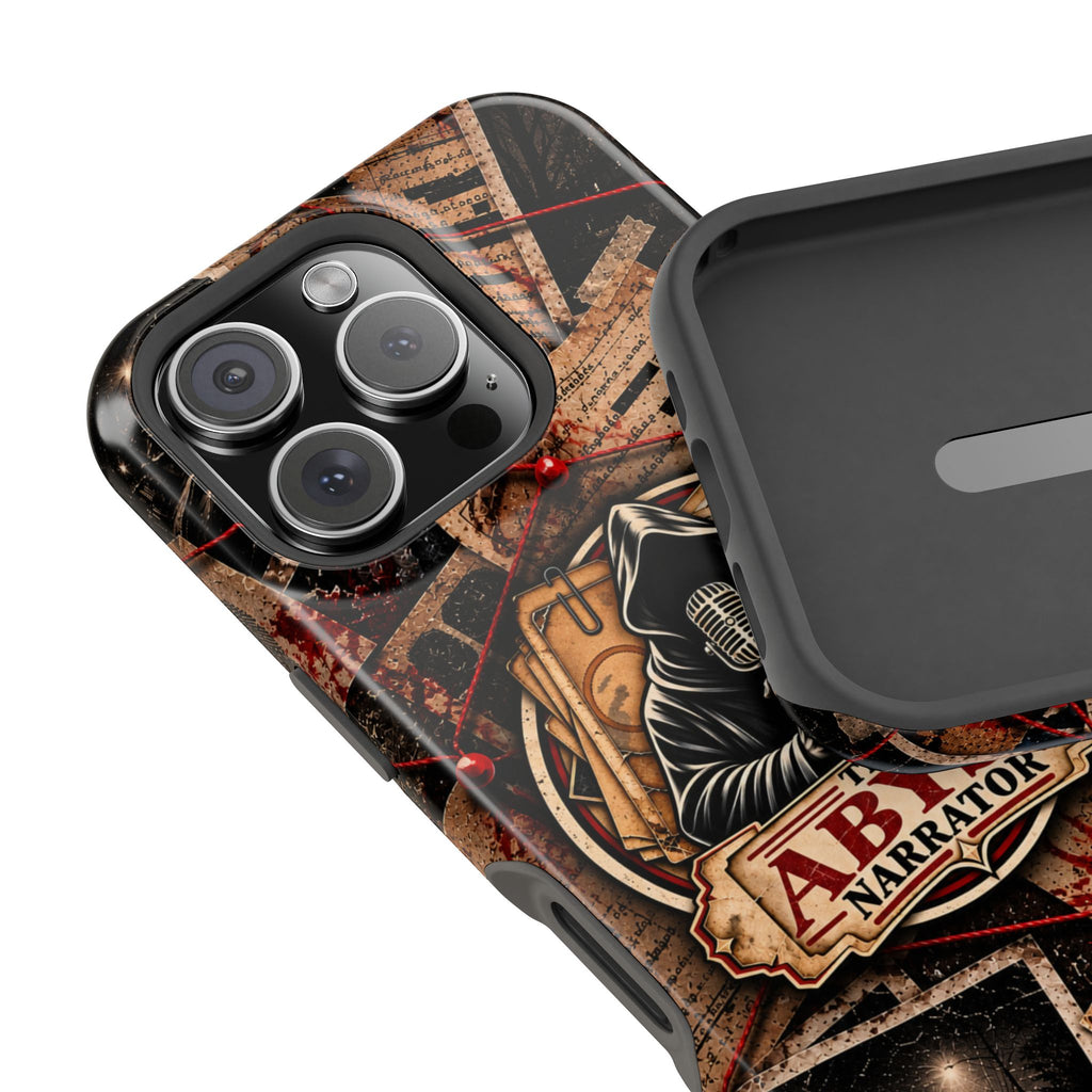 The Abyss Narrator Phone Case — True Crime Cold Case Evidence Board Design, Magnetic MagSafe Tough Case for iPhone & Samsung