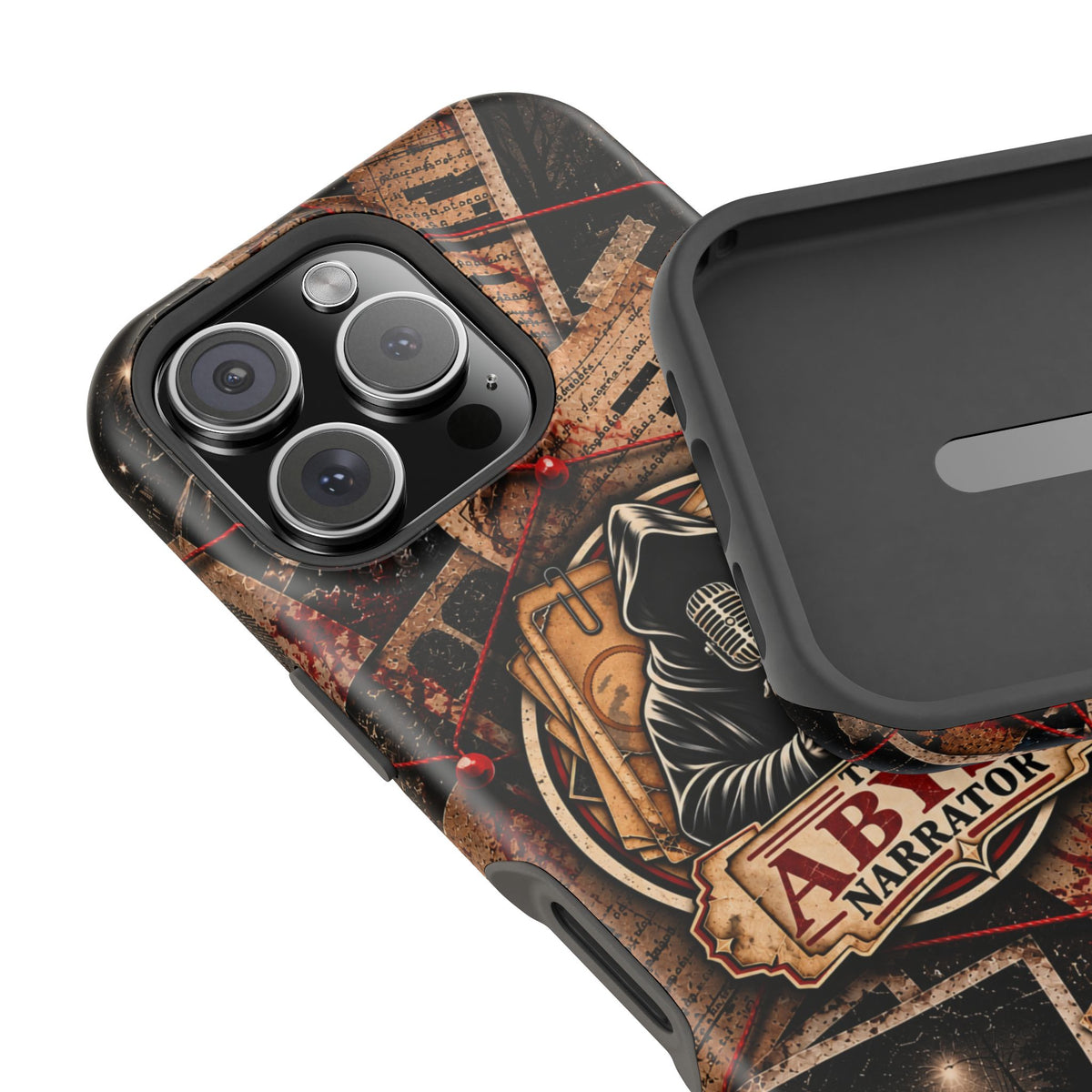 The Abyss Narrator Phone Case — True Crime Cold Case Evidence Board Design, Magnetic MagSafe Tough Case for iPhone & Samsung