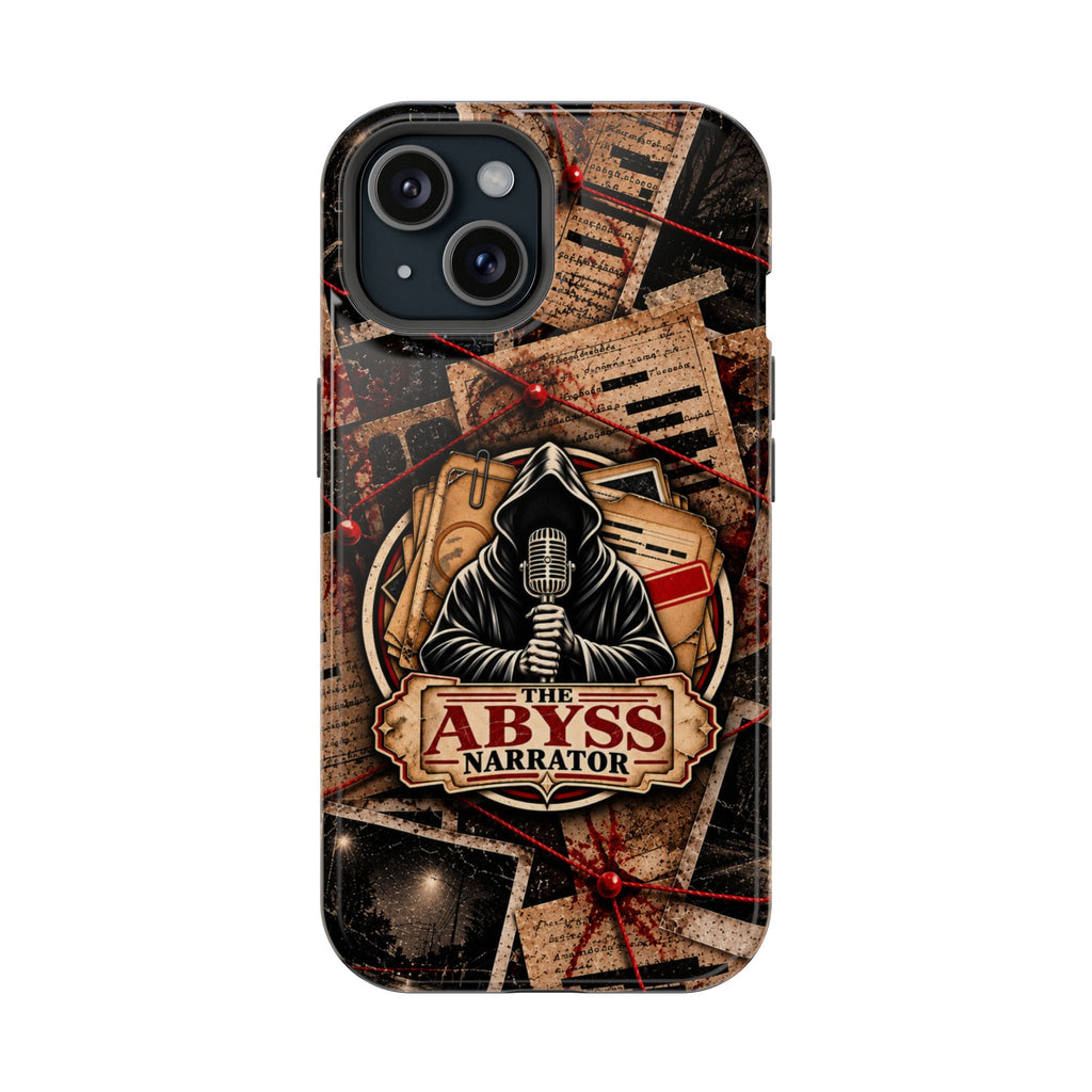 The Abyss Narrator Phone Case — True Crime Cold Case Evidence Board Design, Magnetic MagSafe Tough Case for iPhone & Samsung