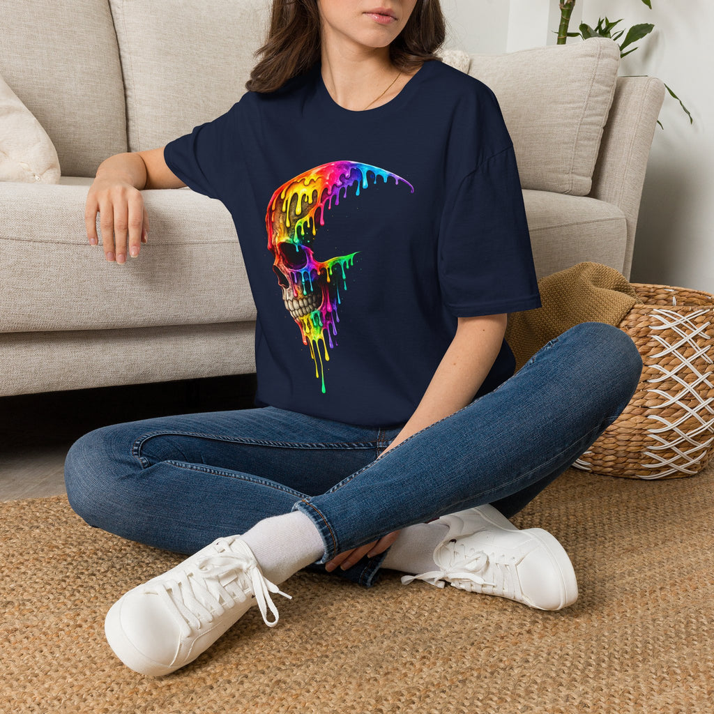 Playera Cráneo Arcoíris · Calavera Goteante de Color · Rainbow Drip Skull Festival Streetwear Tee